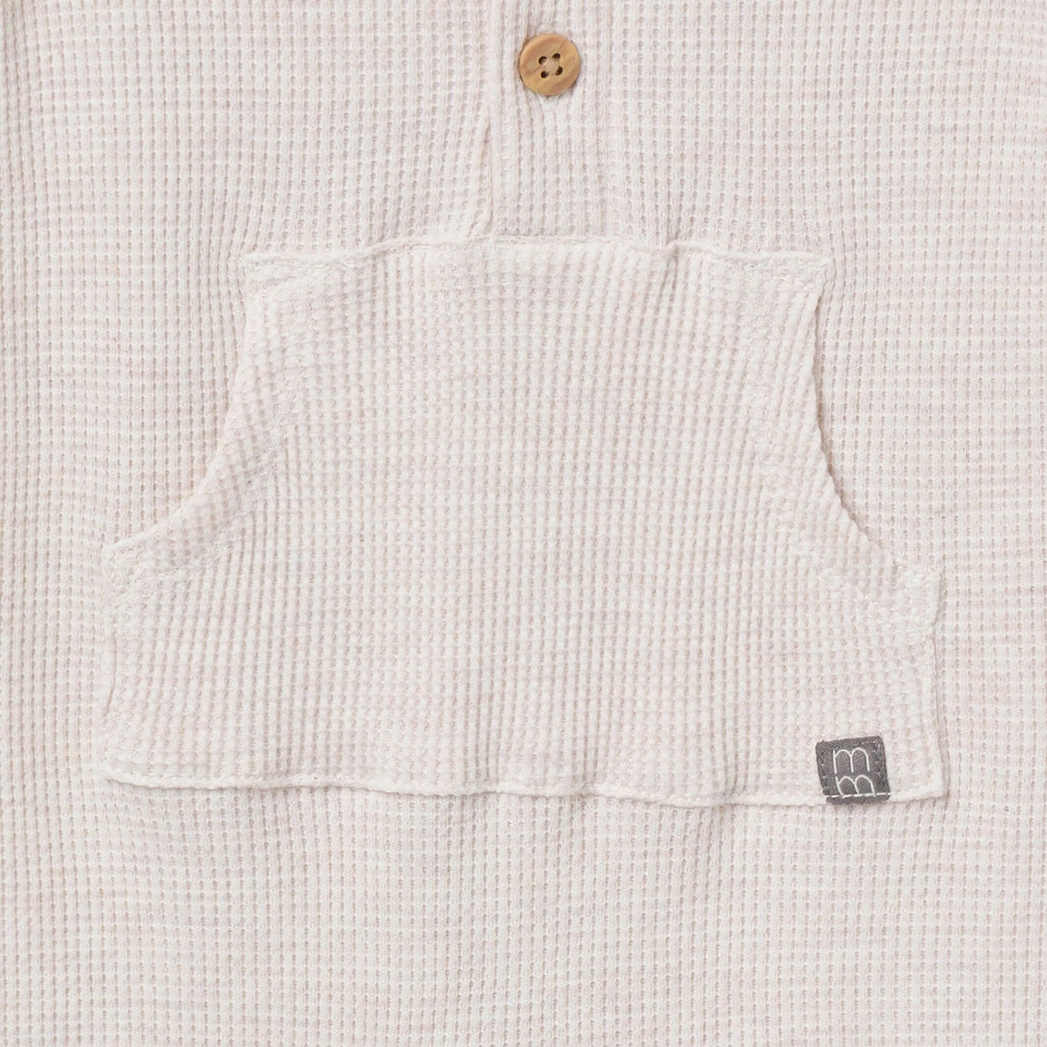 Baby Neutral Oatmeal Heather Kangaroo Pocket Waffle Romper - Image 4