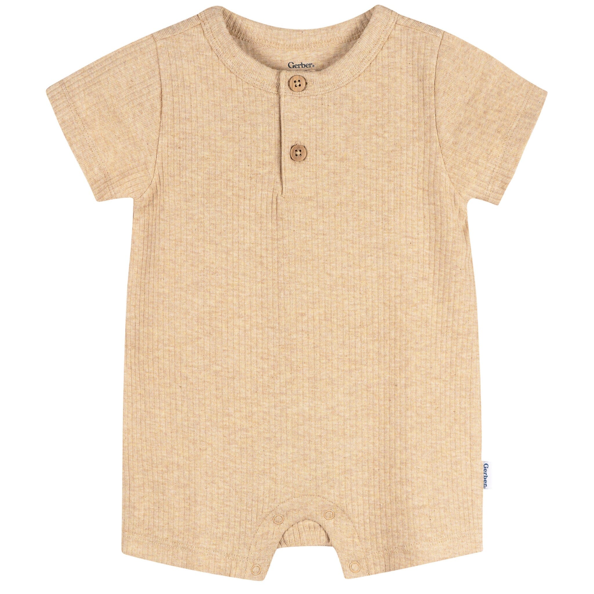 Baby Neutral Oatmeal Heather Short Sleeve Henley Romper