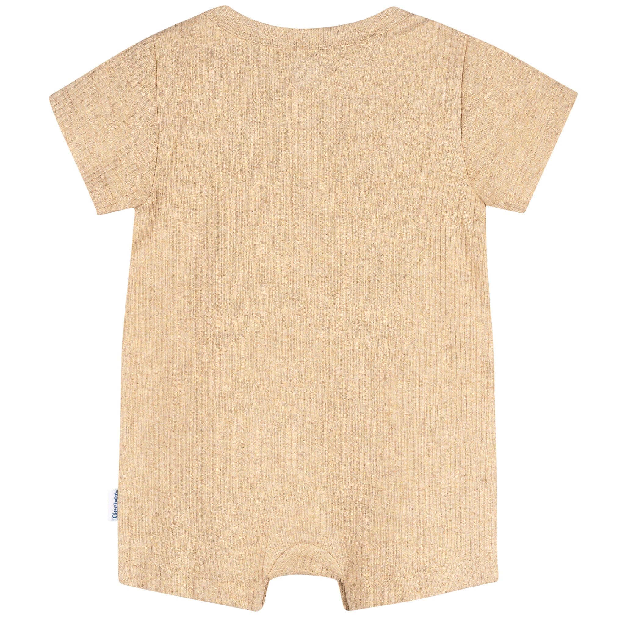Baby Neutral Oatmeal Heather Short Sleeve Henley Romper - Image 2