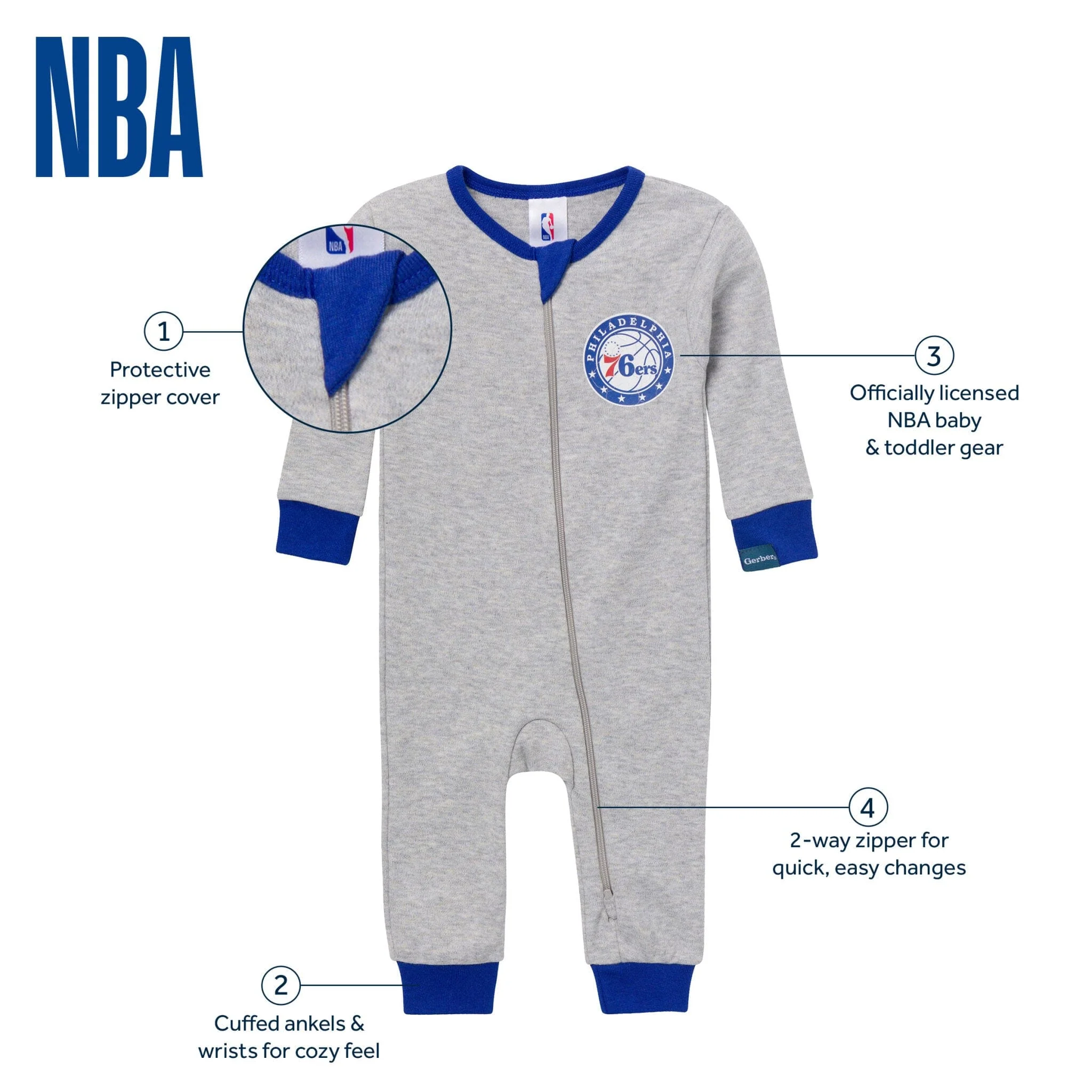 Baby Neutral Philadelphia 76ers Footless Pajamas - Image 5