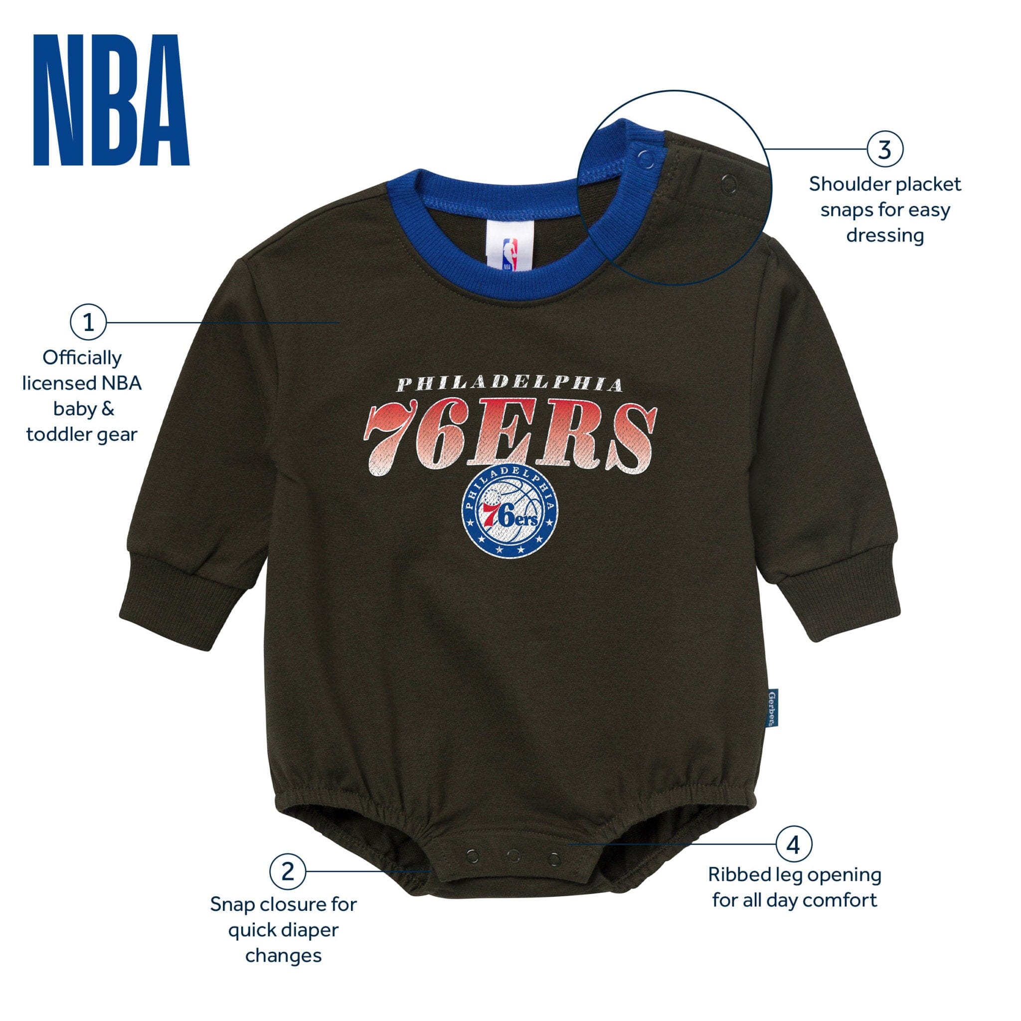 Baby Neutral Philadelphia 76ers Sweatshirt Bubble Romper - Image 5