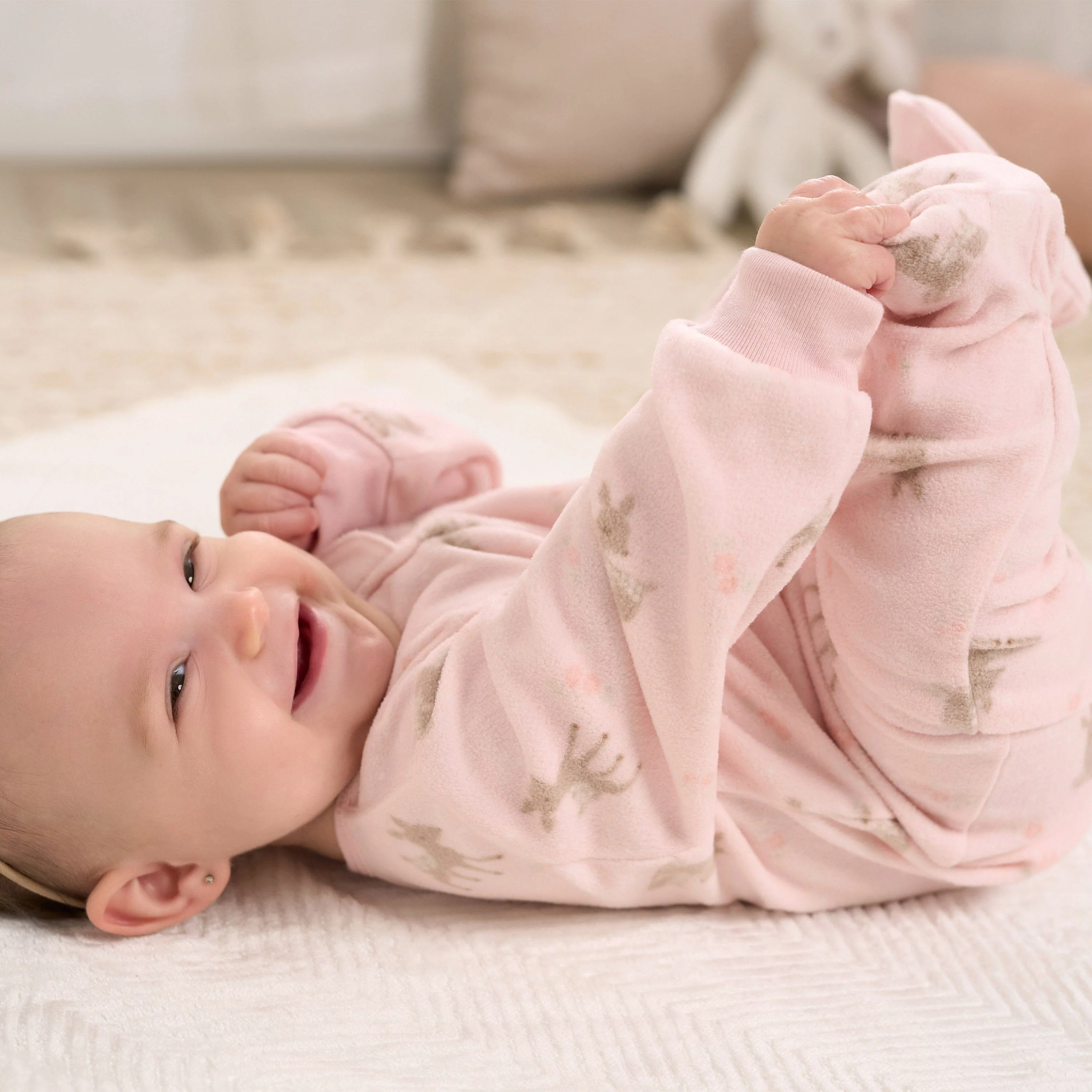 Baby & Toddler Girls Pink Deer Footed Fleece Pajamas - Image 2