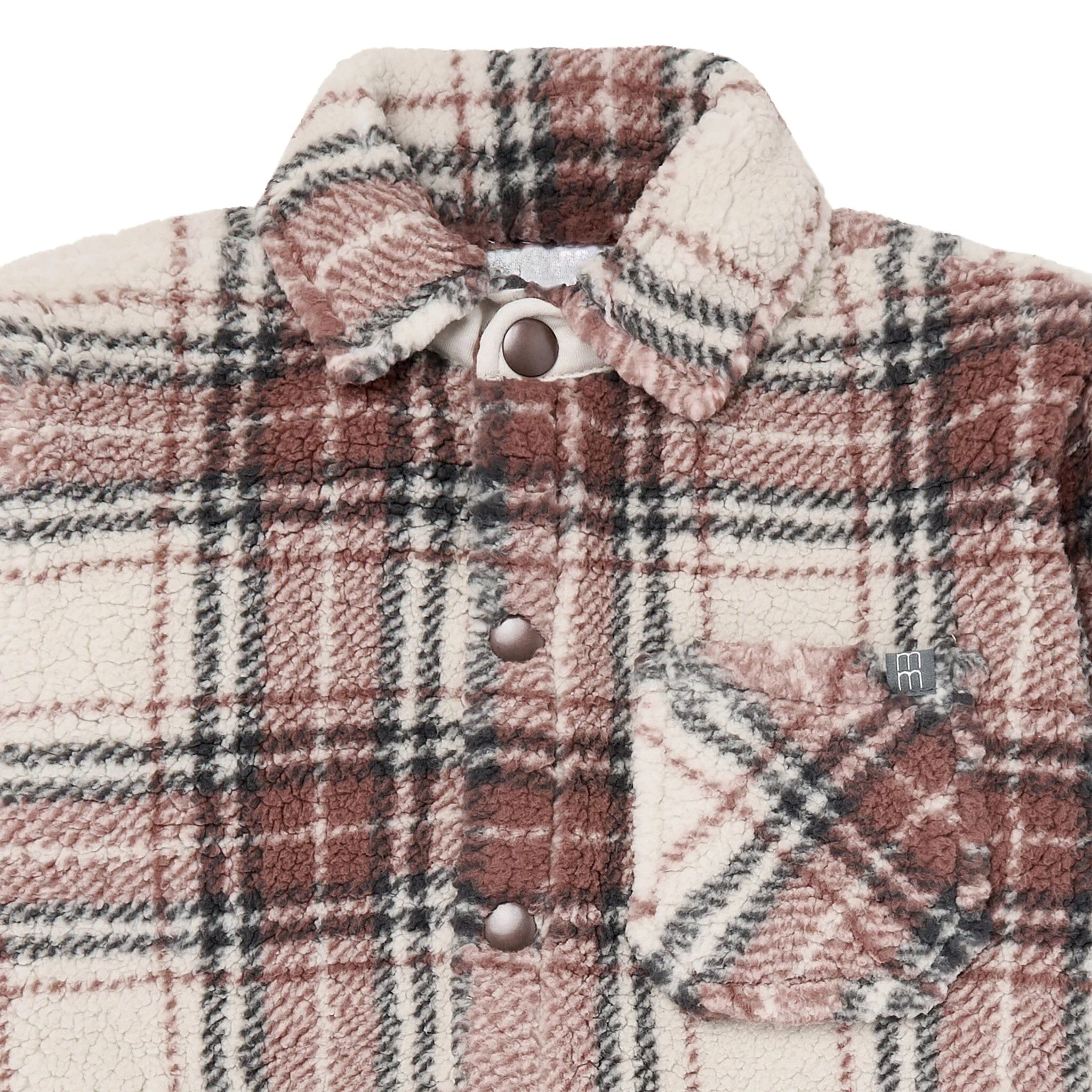 Infant & Toddler Boys Gray and Brown Plaid Sherpa Jacket - Image 2
