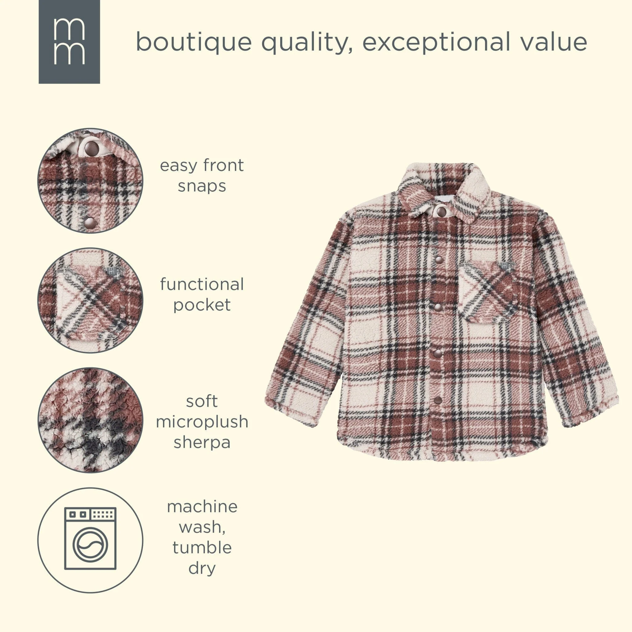Infant & Toddler Boys Gray and Brown Plaid Sherpa Jacket - Image 5