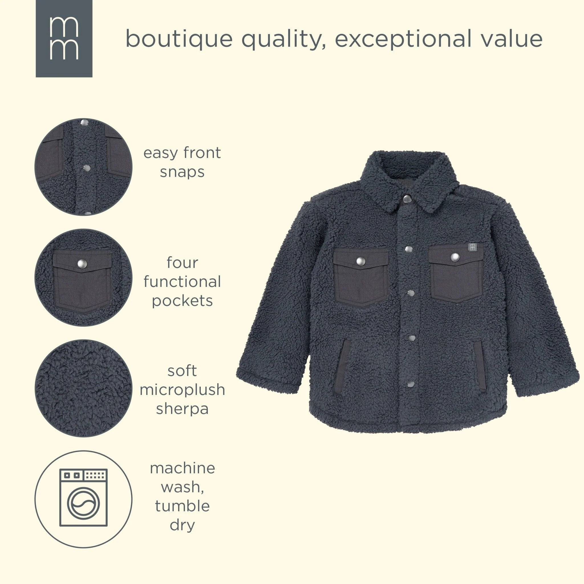 Infant & Toddler Boys Dark Gray Sherpa Jacket - Image 6