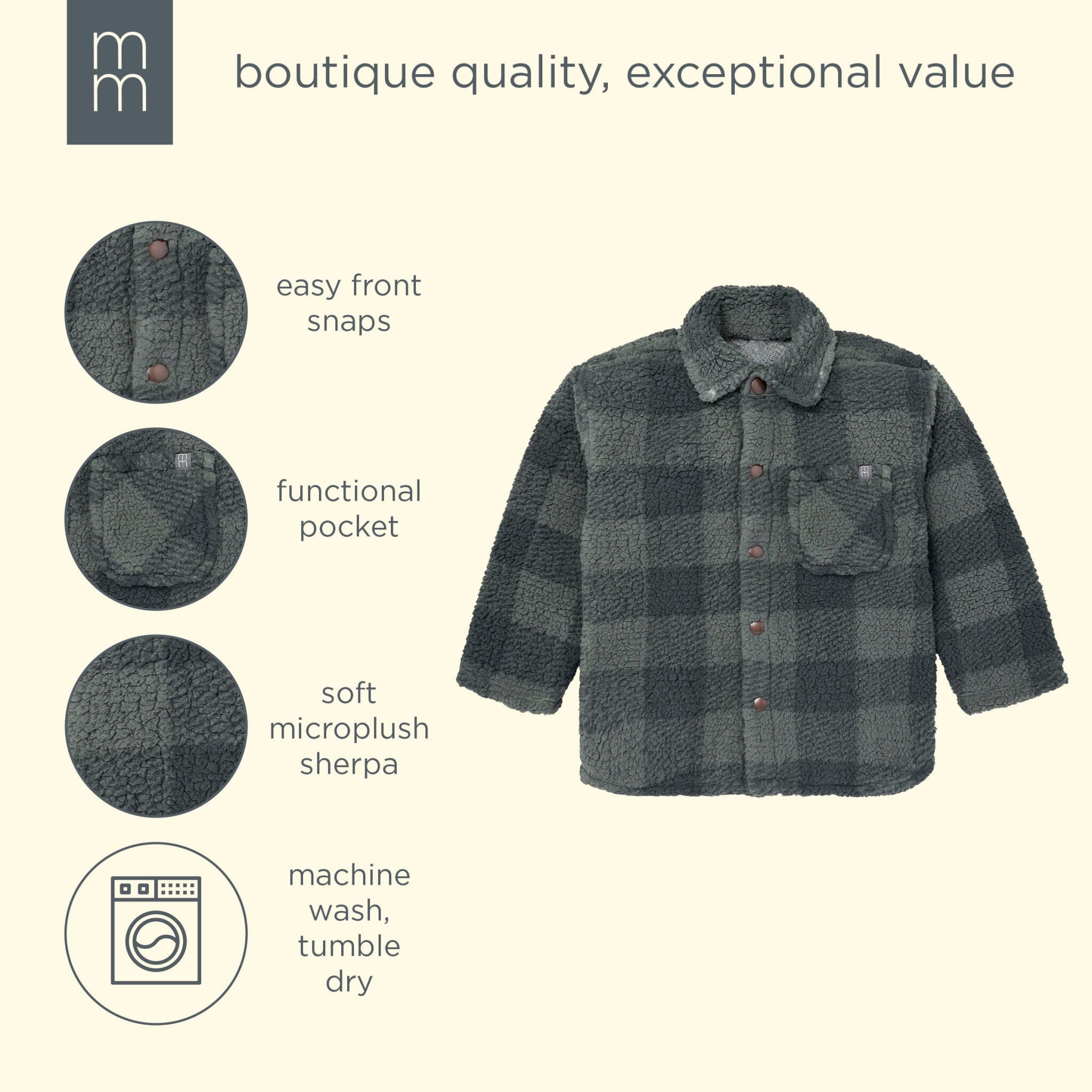 Boys Green Plaid Sherpa Jacket - Image 7