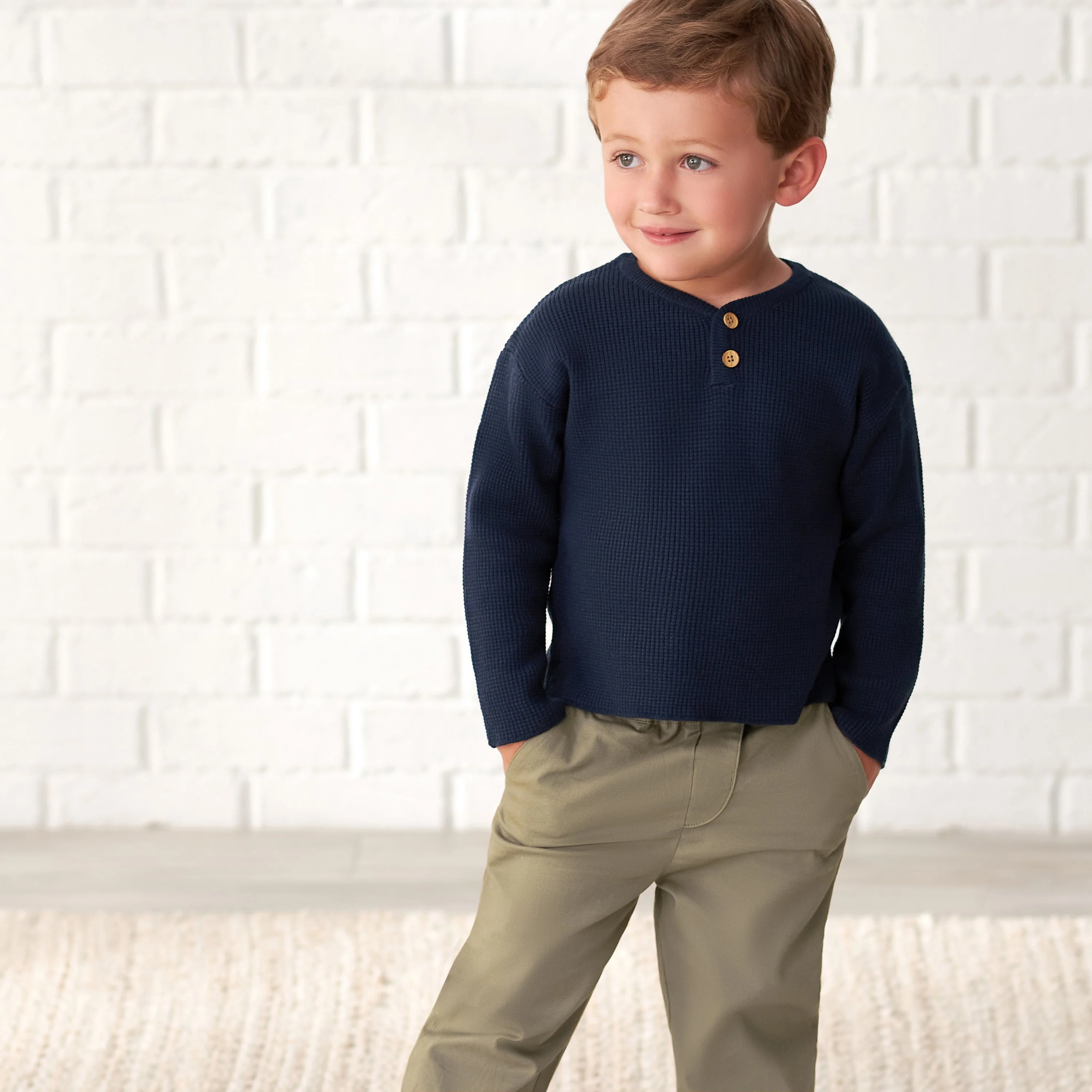 Infant & Toddler Boys Blue Henley Sweater - Image 2