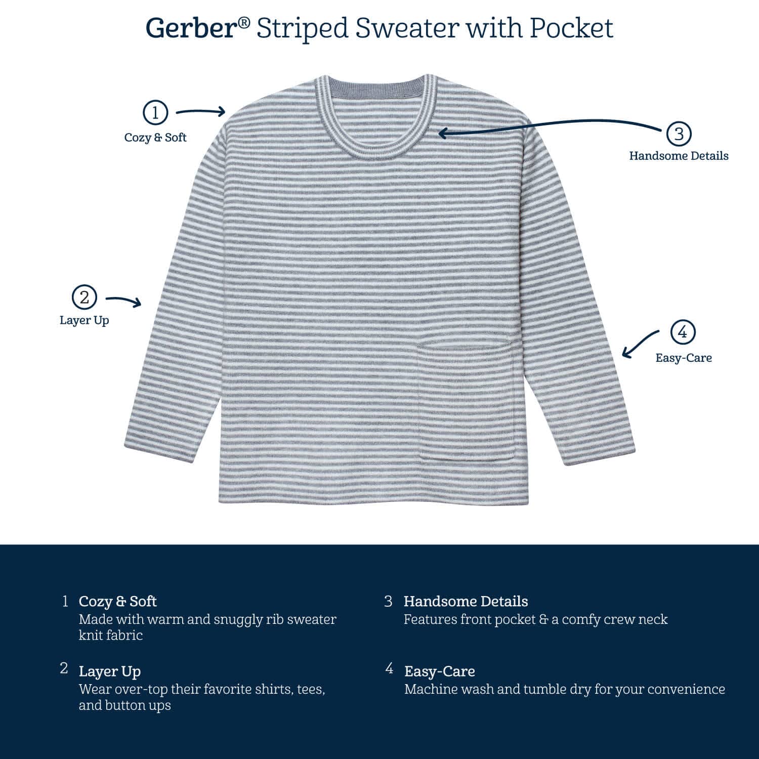 Infant & Toddler Boys Blue Striped Sweater with Pocket - Image 5