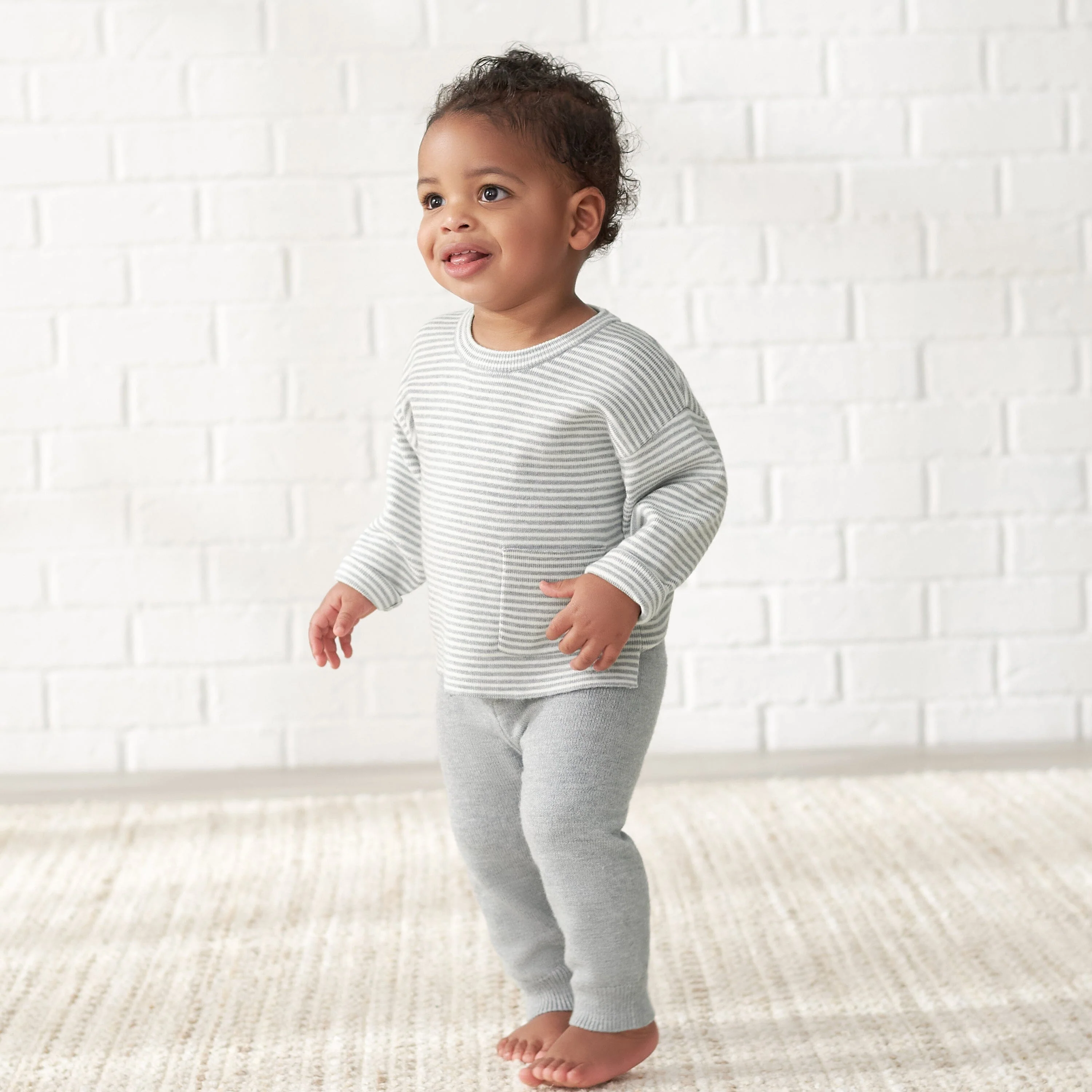 Infant & Toddler Boys Gray Heather Striped Sweater with Pocket - Image 4