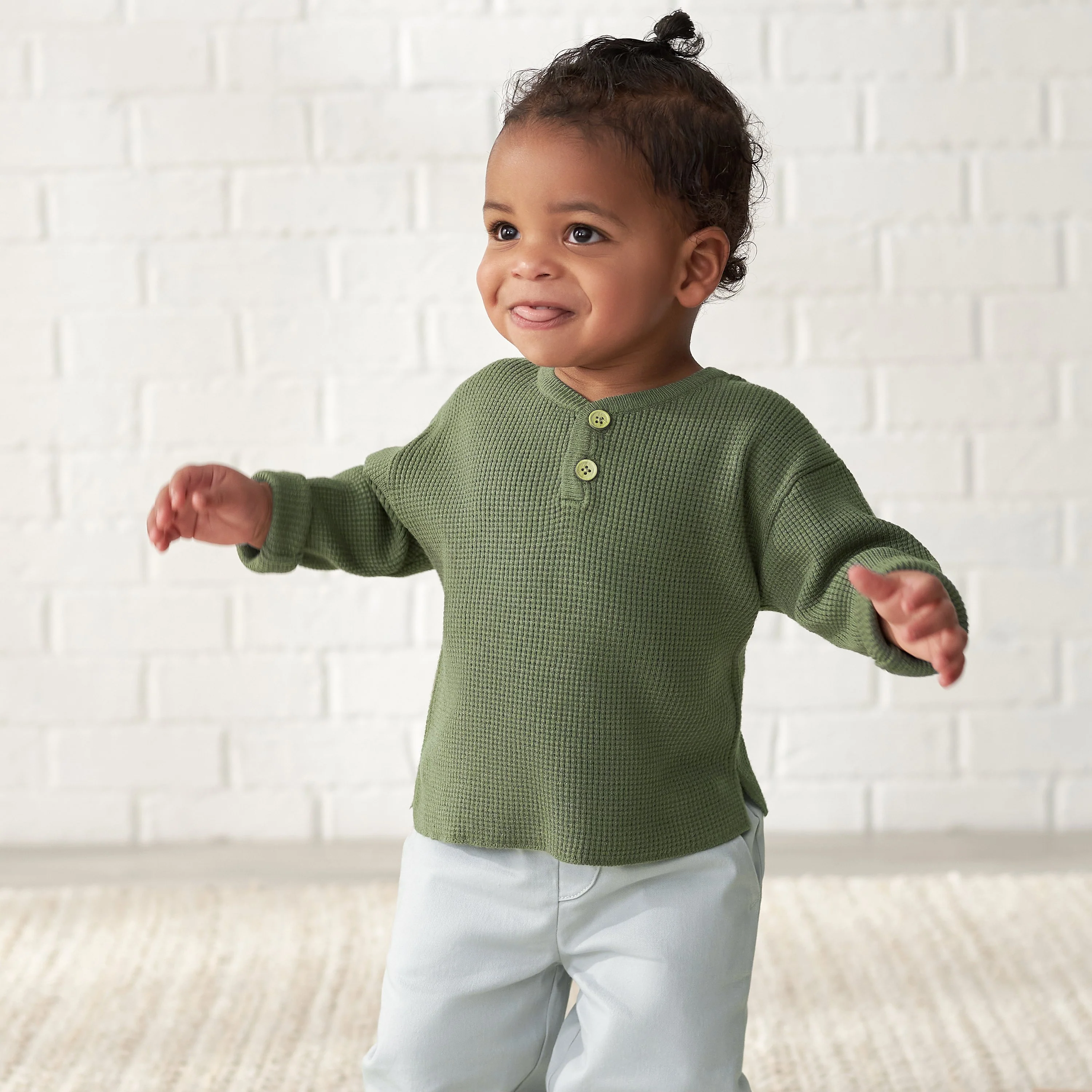 Infant & Toddler Boys Green Henley Sweater - Image 2