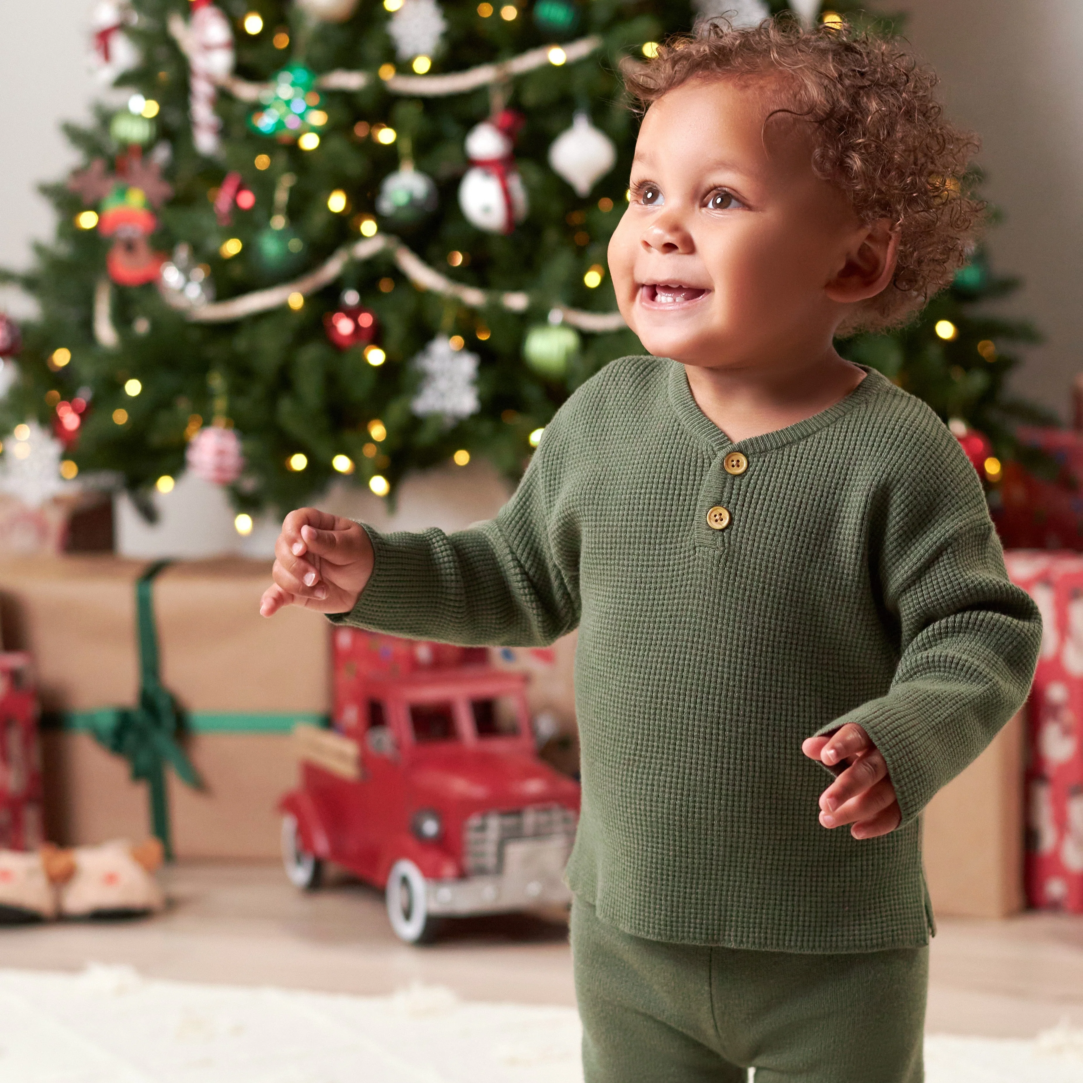 Infant & Toddler Boys Green Henley Sweater - Image 3