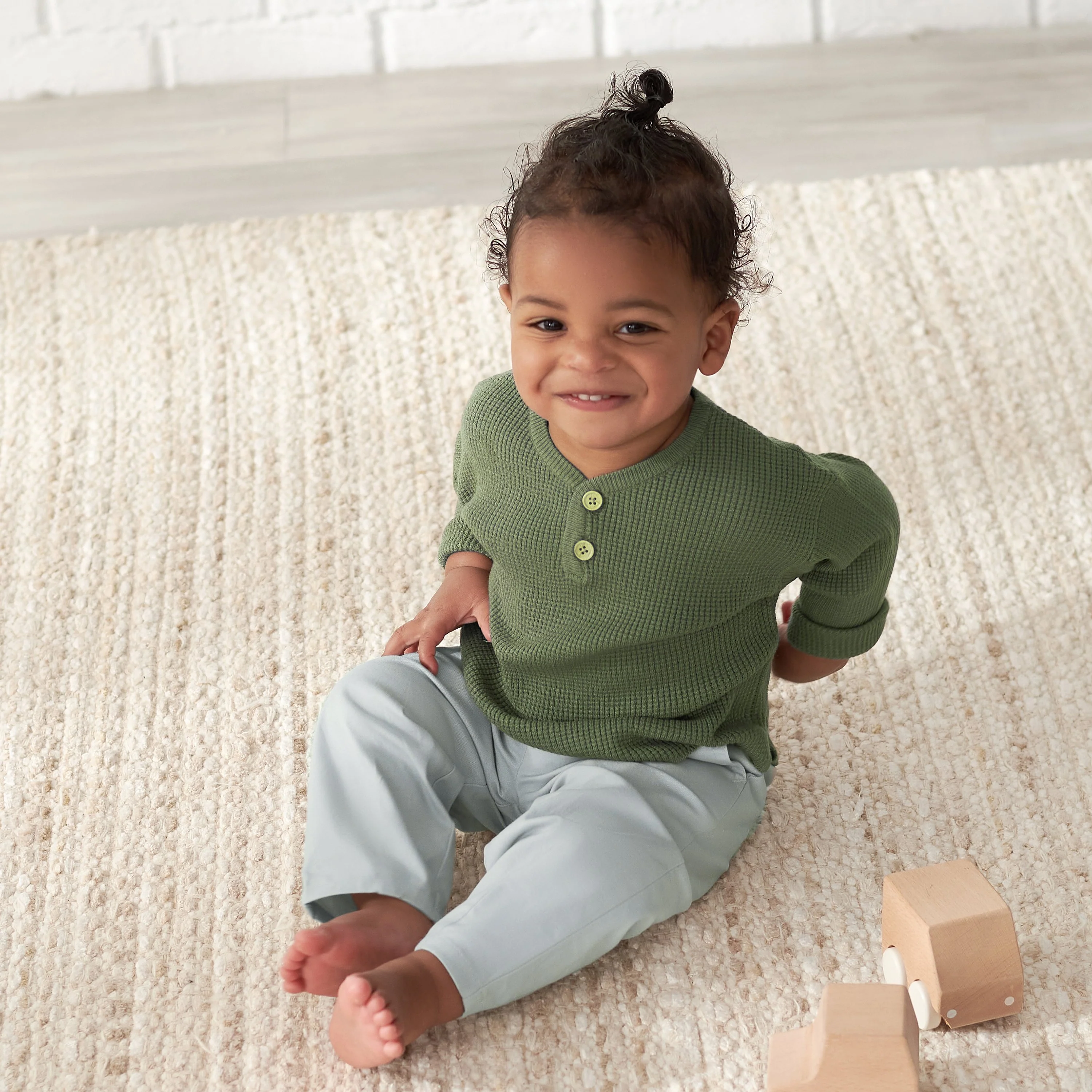 Infant & Toddler Boys Green Henley Sweater - Image 4