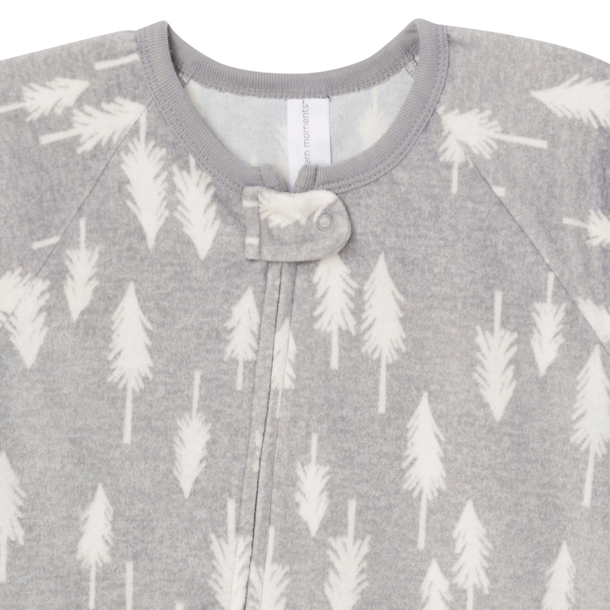 Infant and Toddler Neutral Grey Heather Trees Footed Fleece Pajamas - Image 3