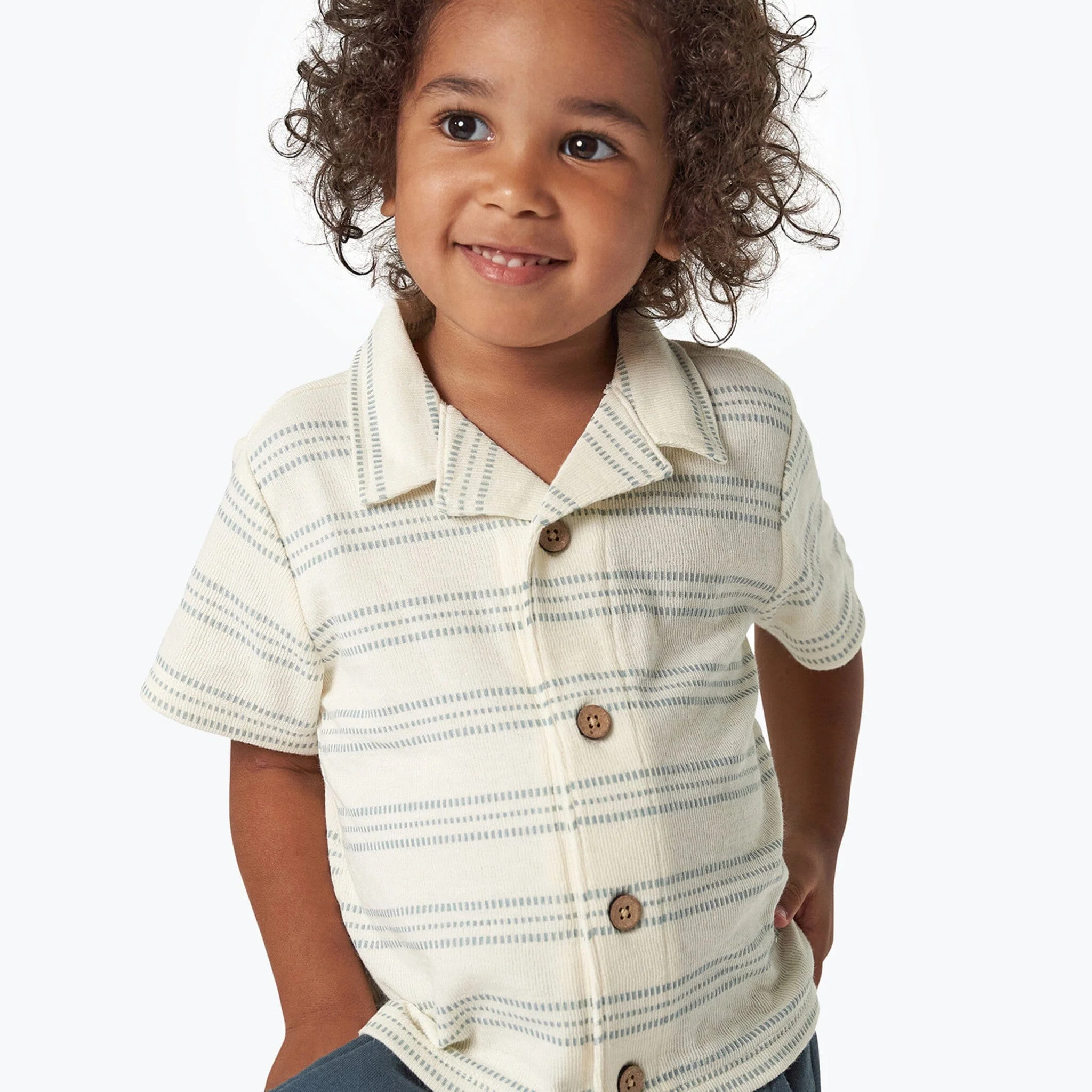 Infant & Toddler Boys Blue Stripe Collar Top - Image 2