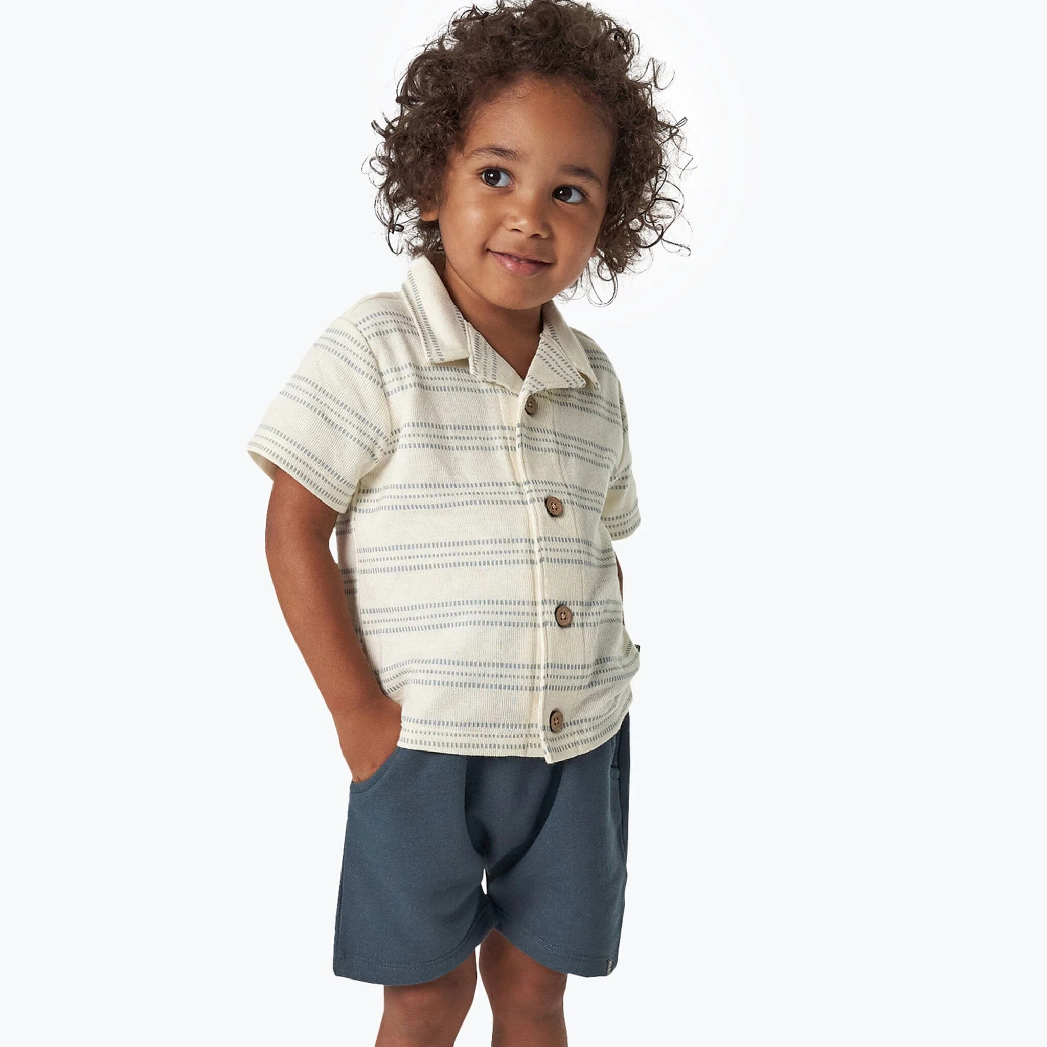 Infant & Toddler Boys Blue Stripe Collar Top - Image 3