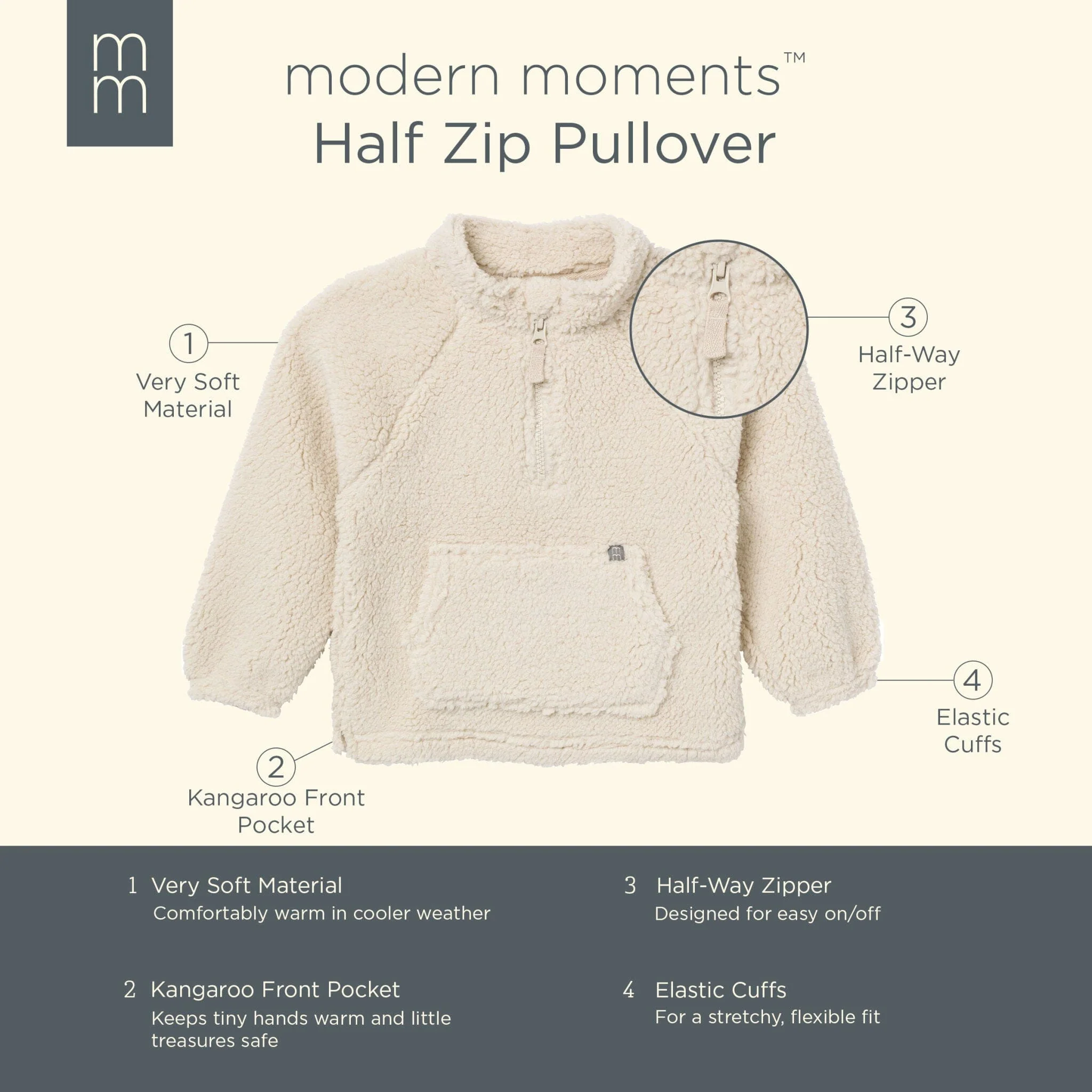 Embroidered Infant & Toddler Boys Light Beige Half-Zip Pullover - Image 6