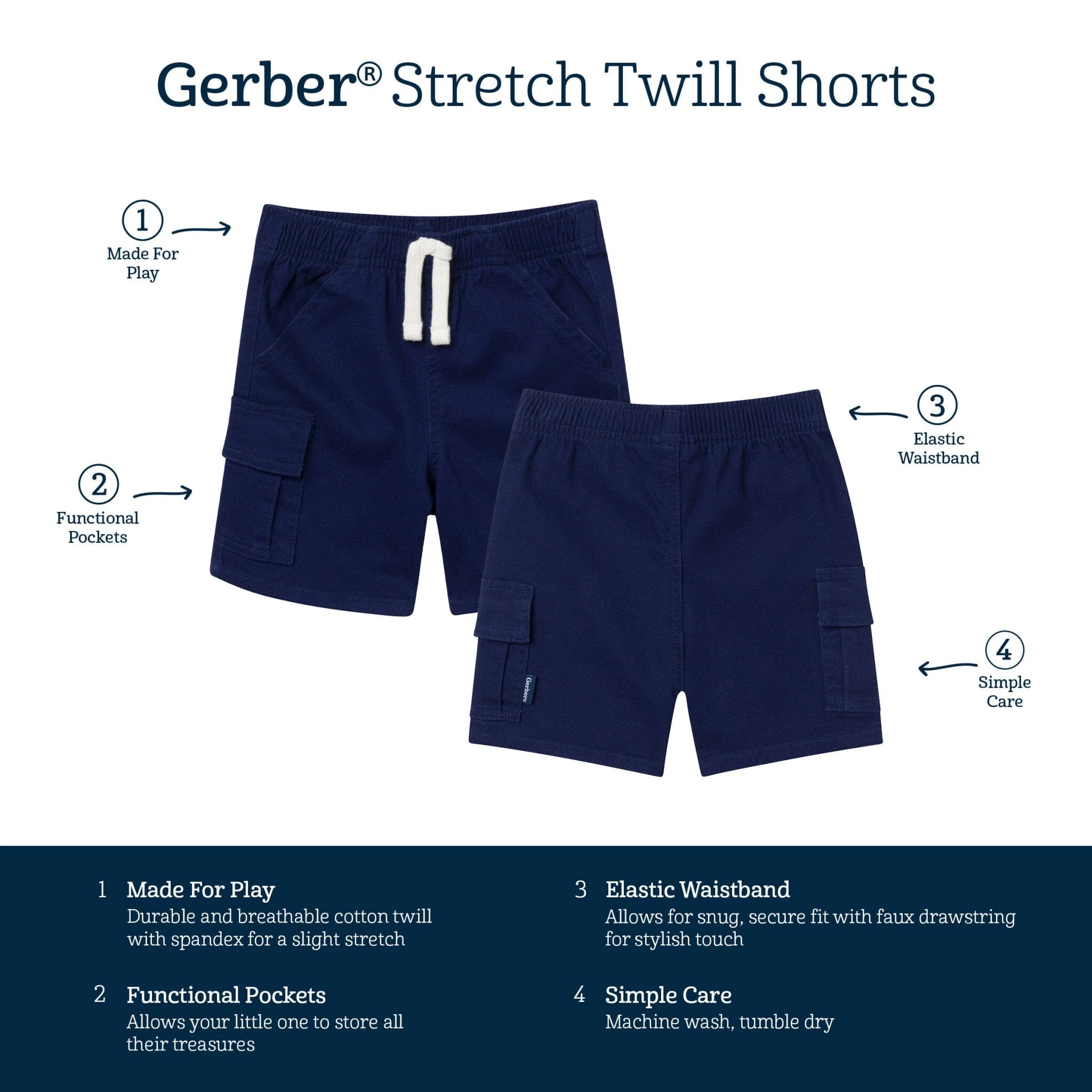 Infant & Toddler Boys Navy Twill Cargo Shorts - Image 6