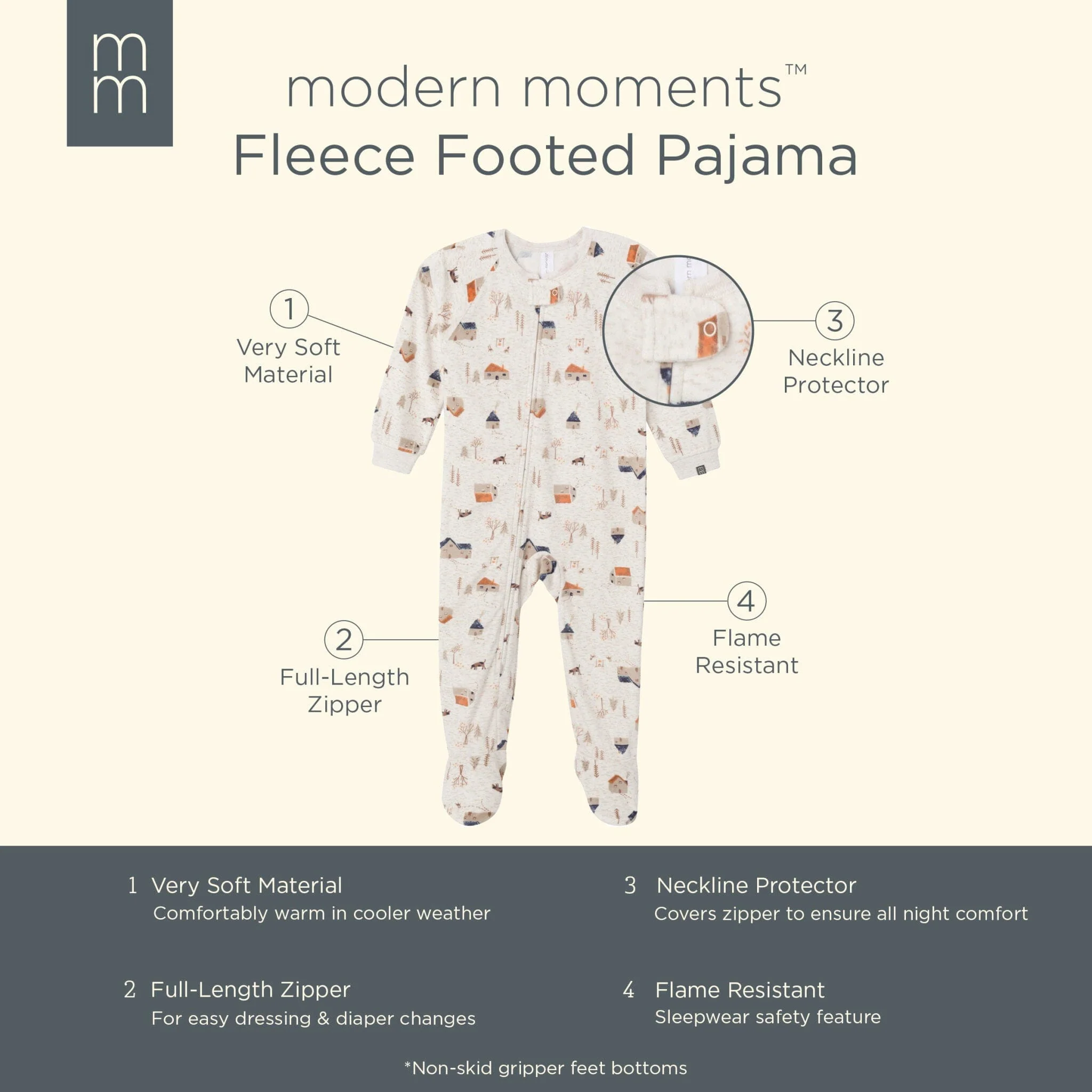 Infant and Toddler Boys Oatmeal Village Footed Fleece Pajamas - Image 6