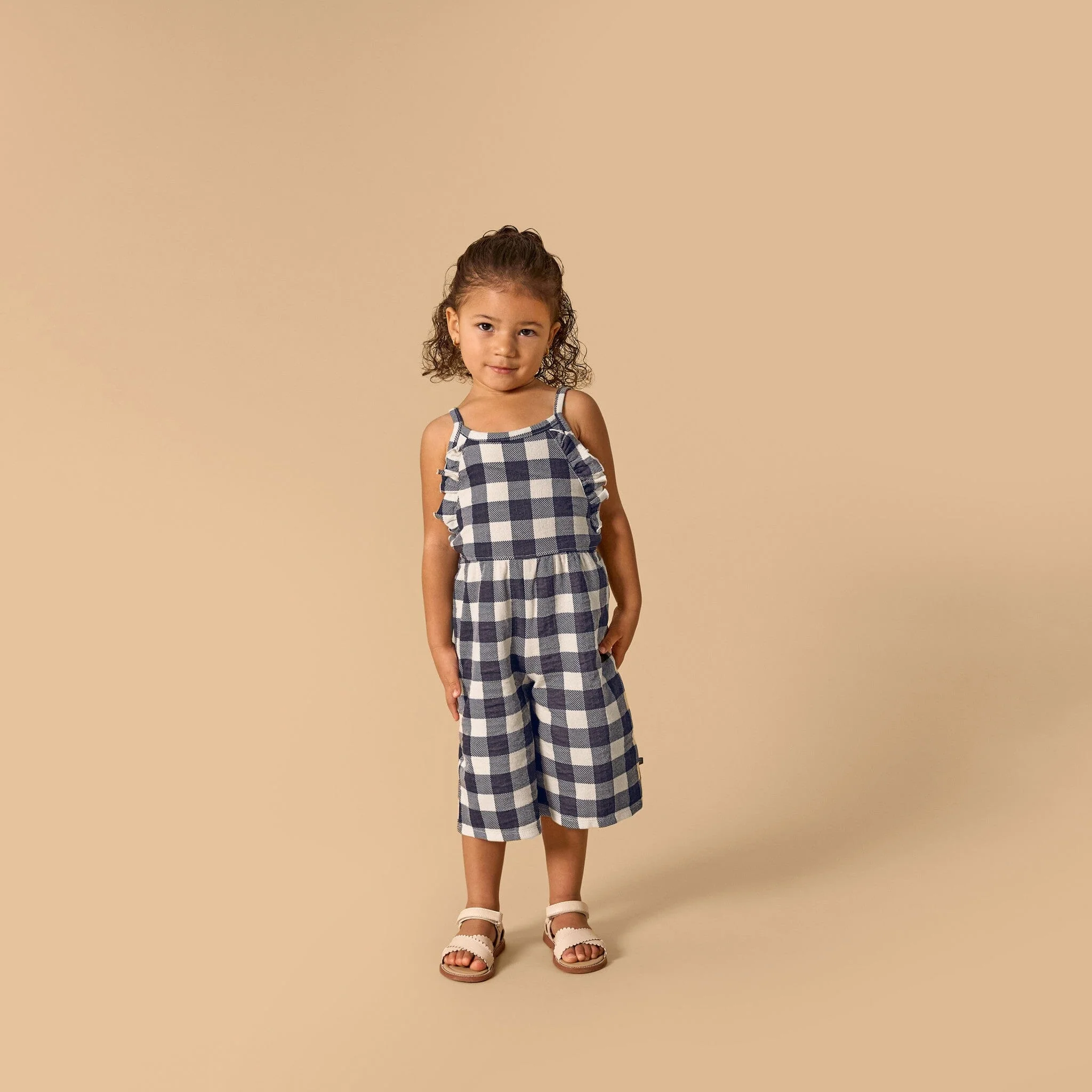 Infant & Toddler Girls Gingham Ruffle Wide Leg Romper - Image 2
