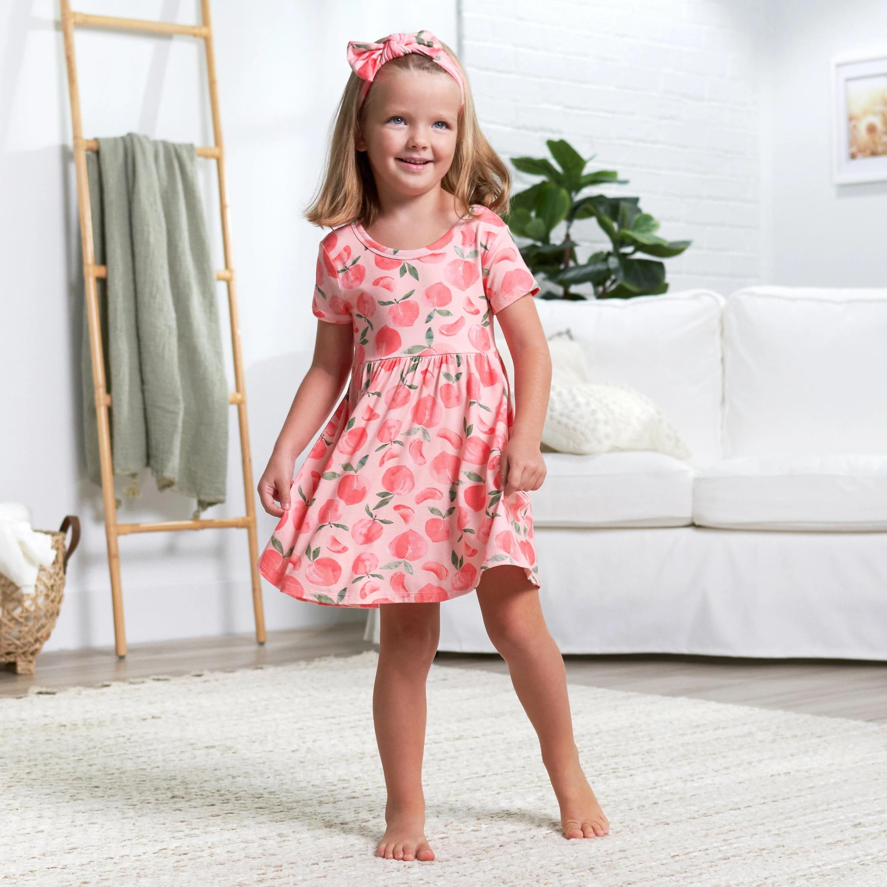 Toddler Girls Just Peachy Buttery Soft Viscose Made from Eucalyptus Twirl Dress - Image 4