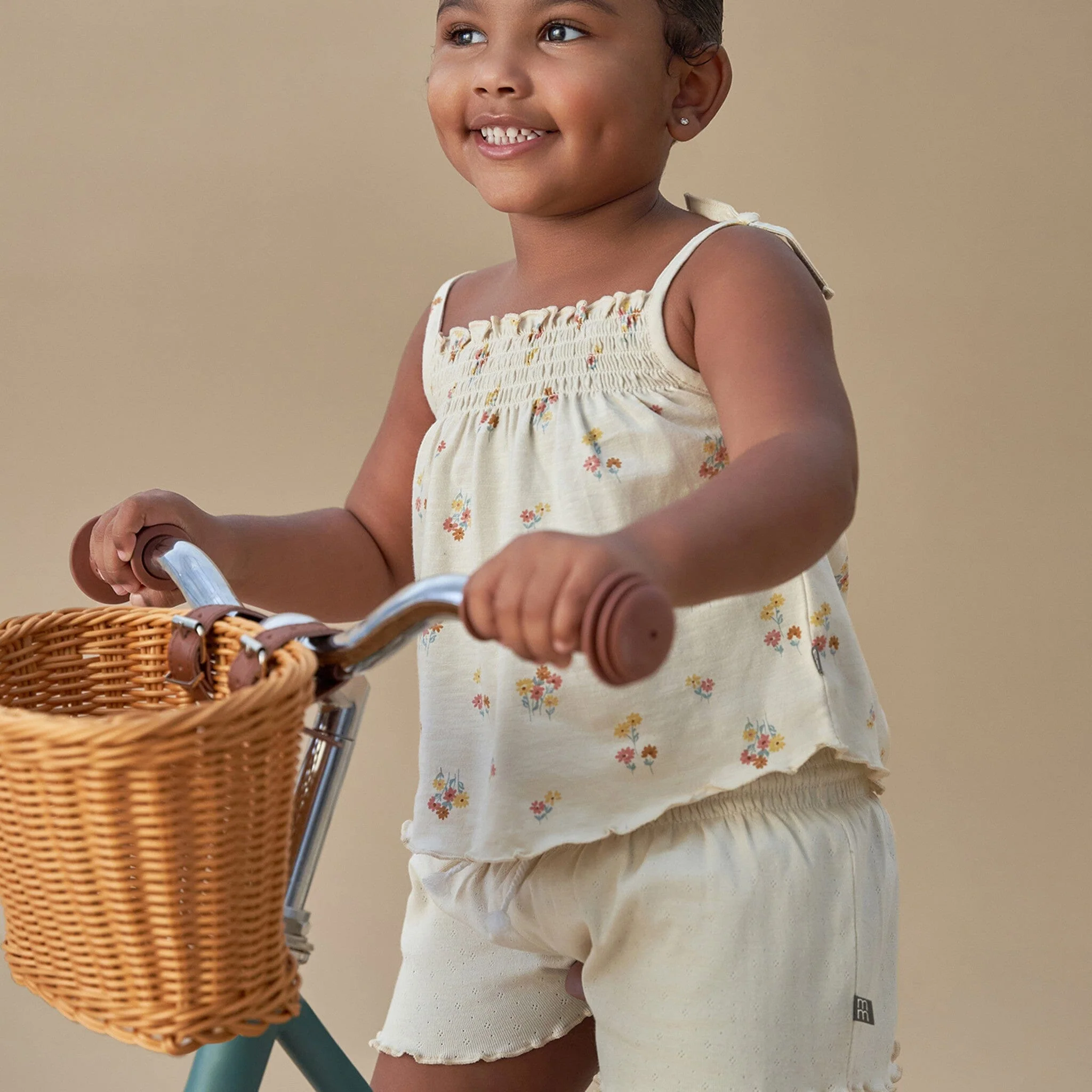 Infant & Toddler Girls Light Beige Smocked Wide Leg Shorts - Image 2