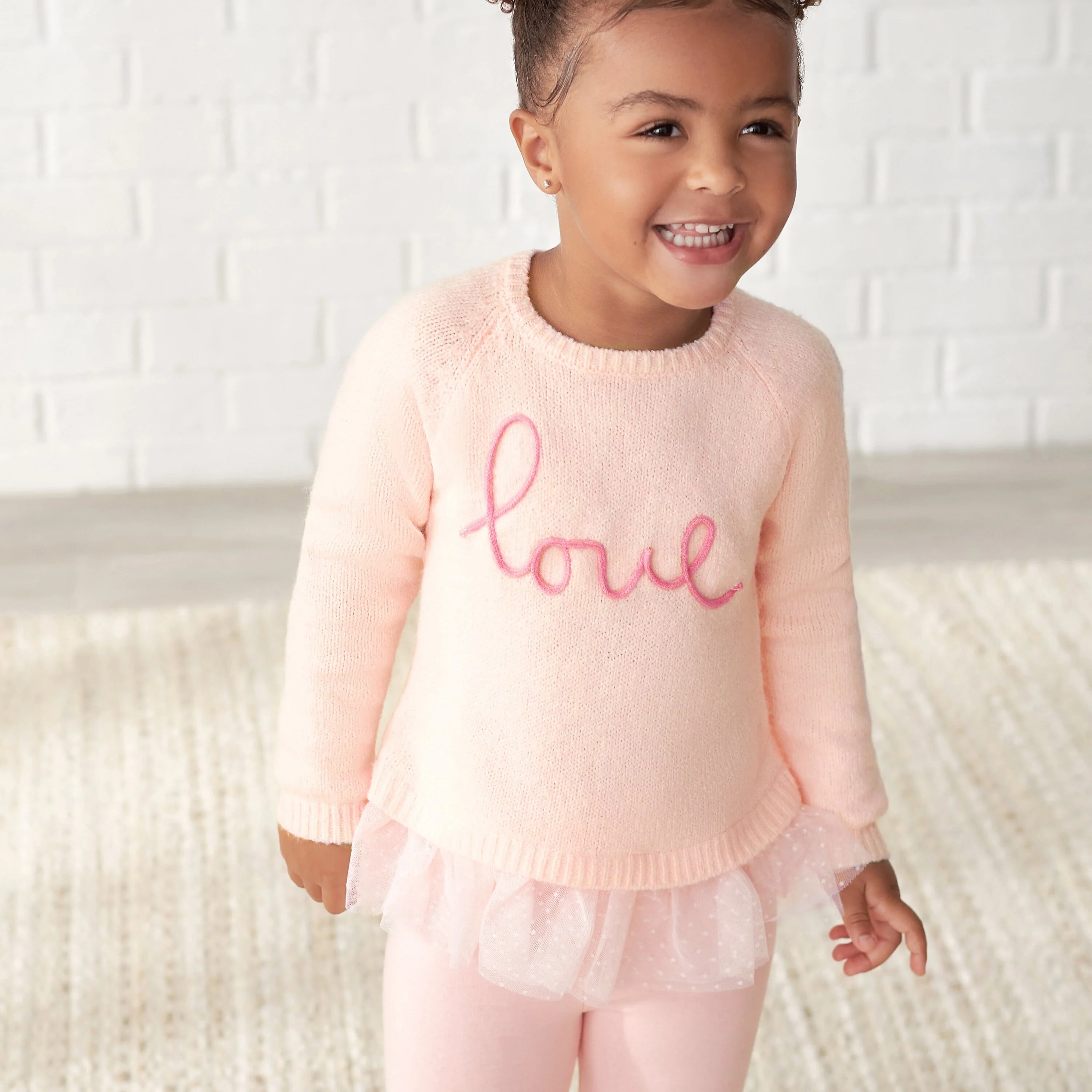 Infant & Toddler Girls Light Pink Sweater With Tulle Trim - Image 2