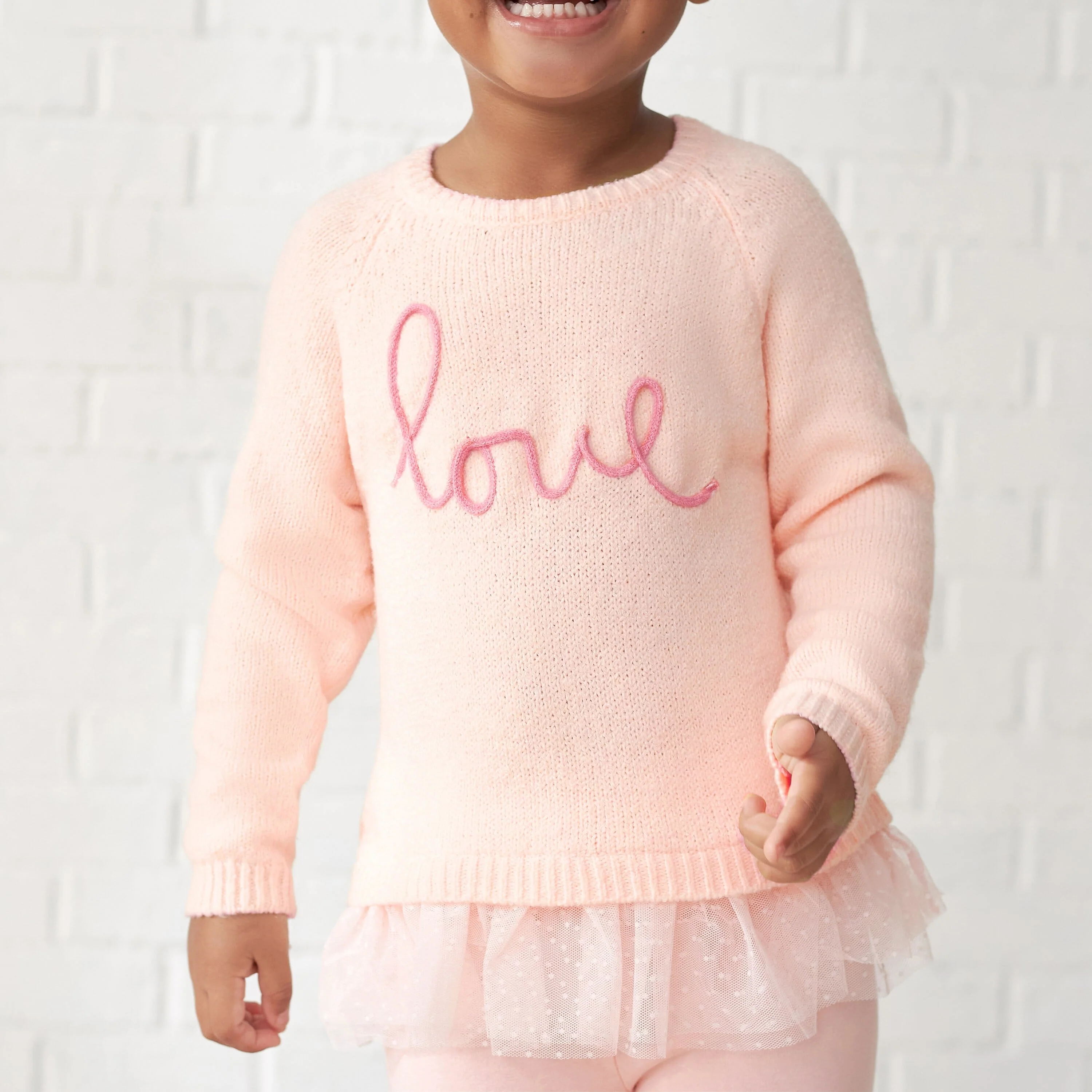 Infant & Toddler Girls Light Pink Sweater With Tulle Trim - Image 3