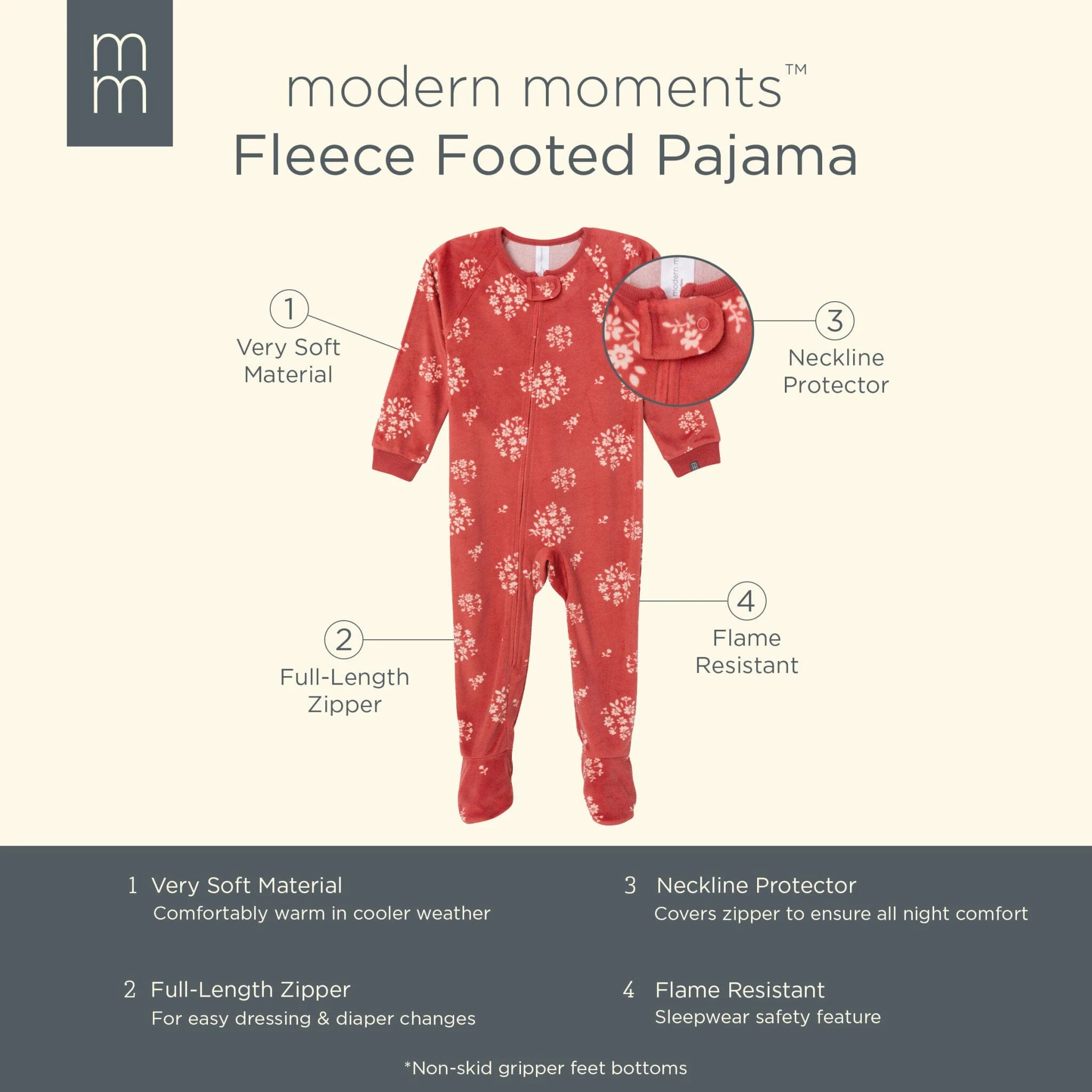 Infant and Toddler Girls Red Bouquet Footed Fleece Pajamas - Image 6