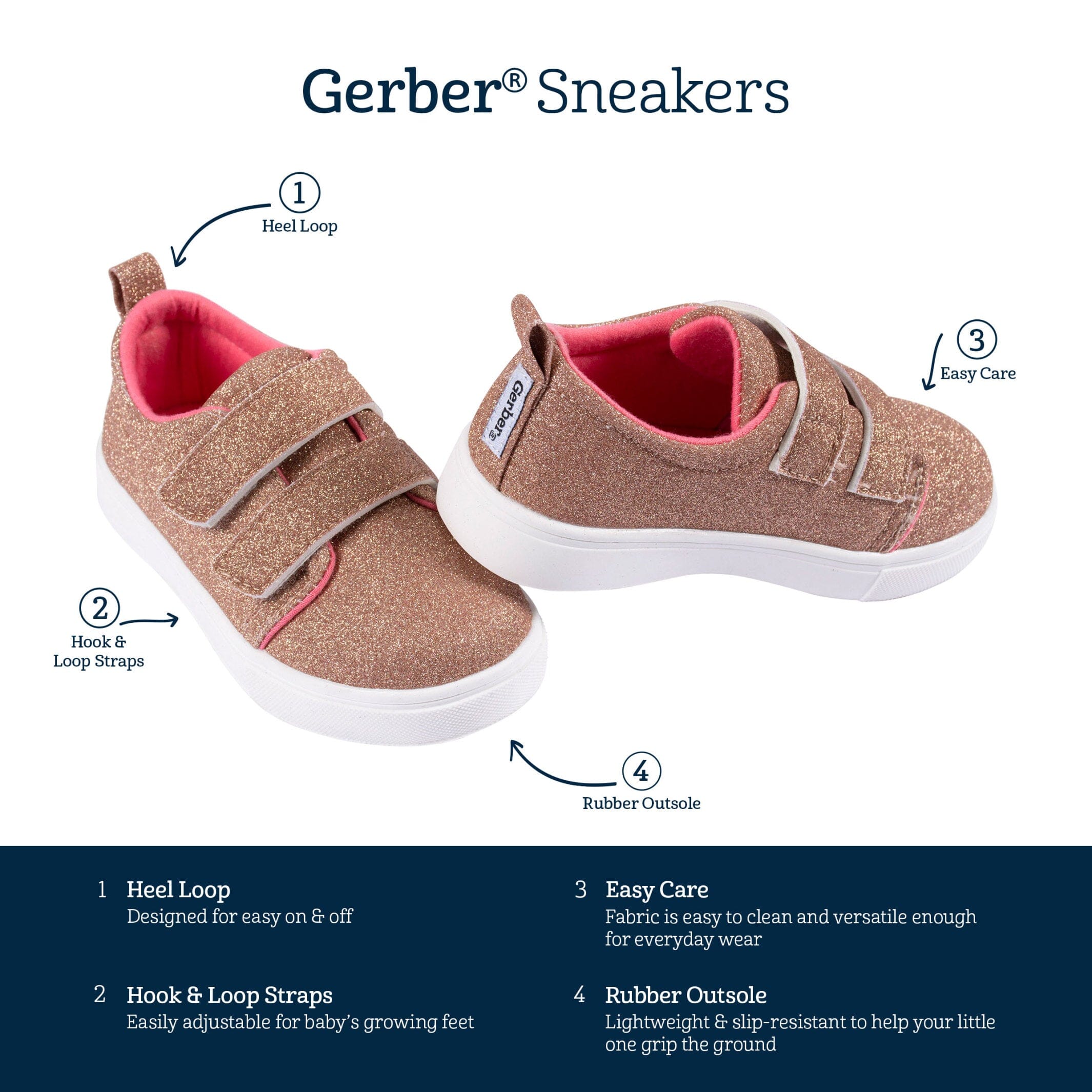 Infant & Toddler Girls Rose Gold Glitter Strap Sneaker - Image 5
