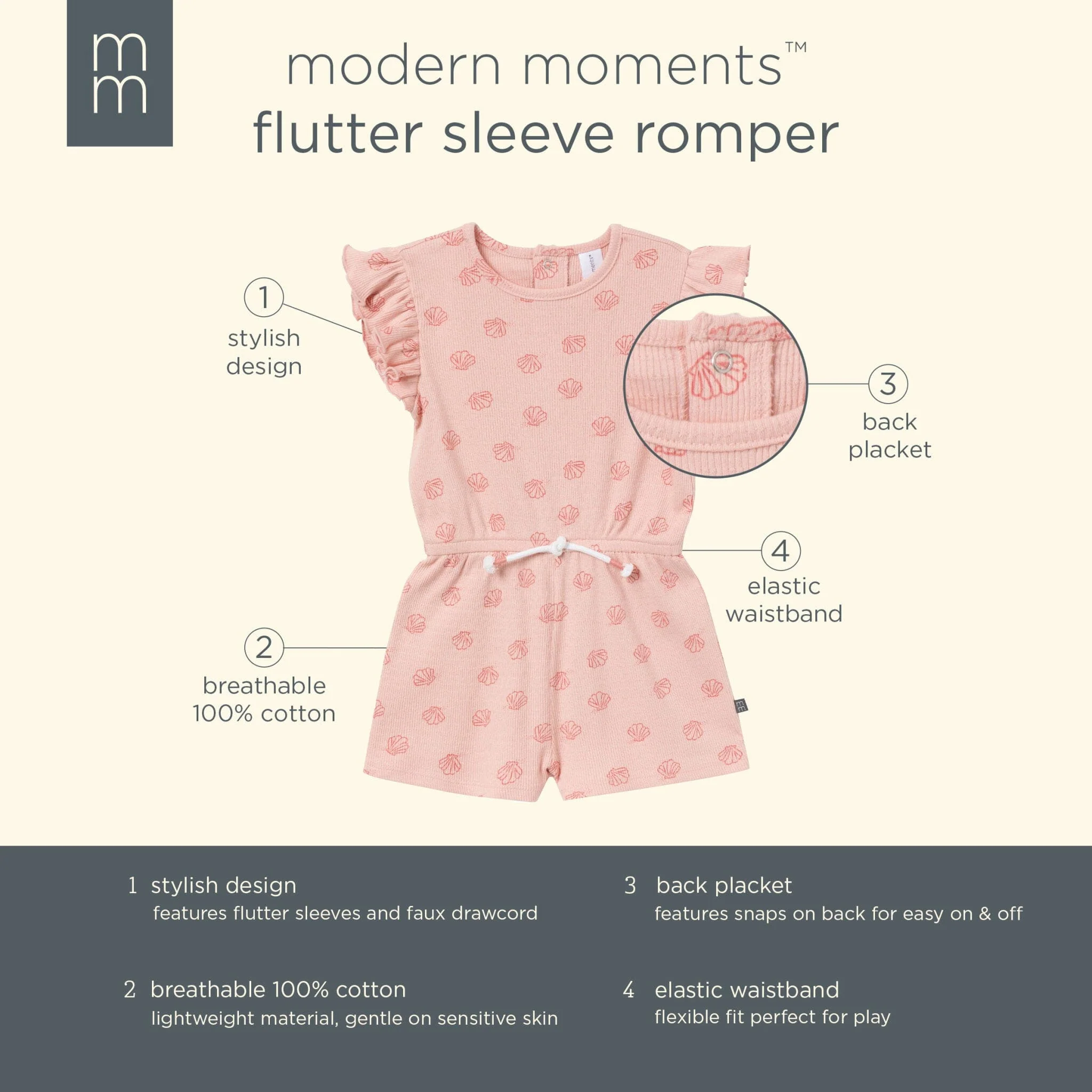 Infant & Toddler Girls Rose Seashells Flutter Sleeve Romper - Image 6
