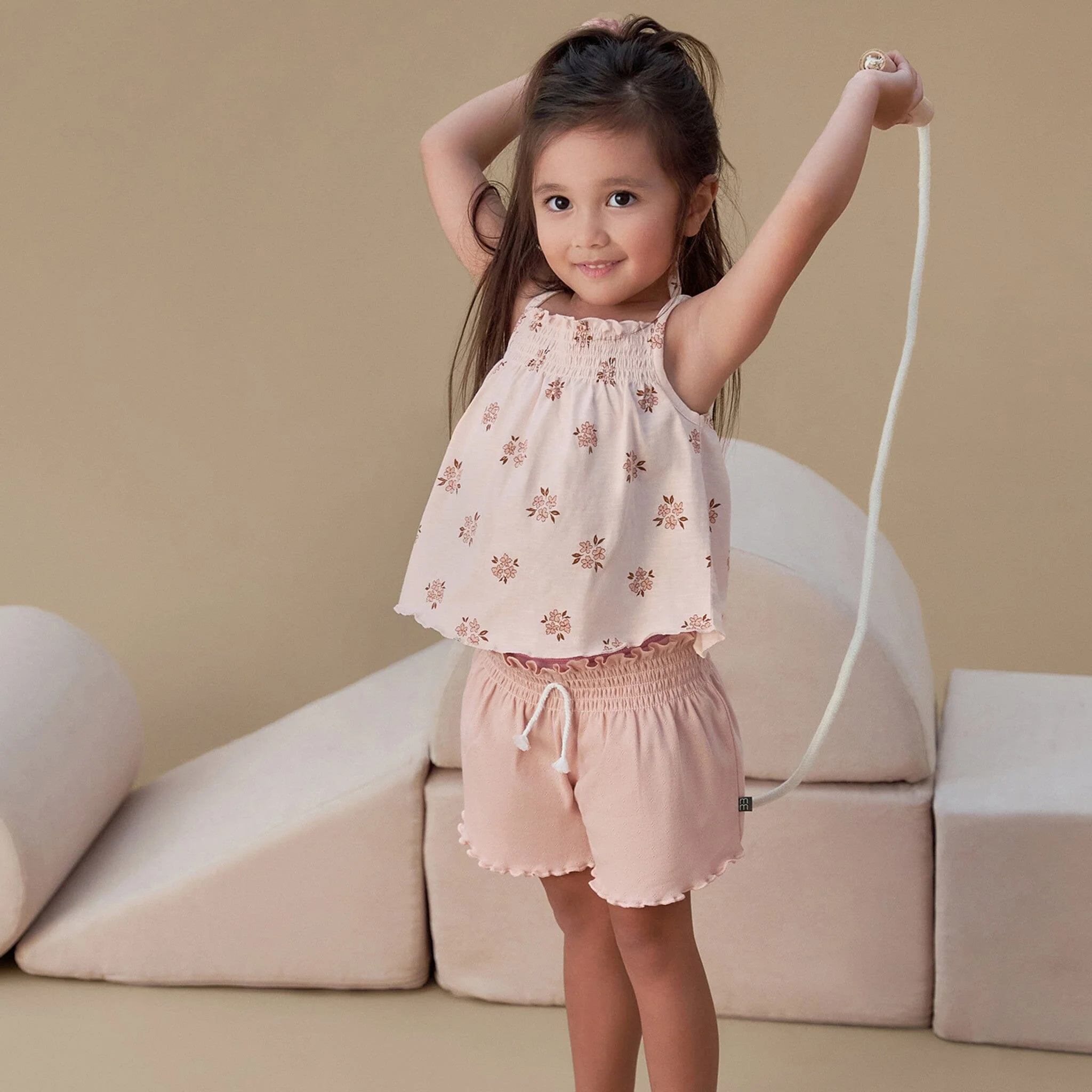 Infant & Toddler Girls Light Rose Smocked Wide Leg Shorts - Image 3