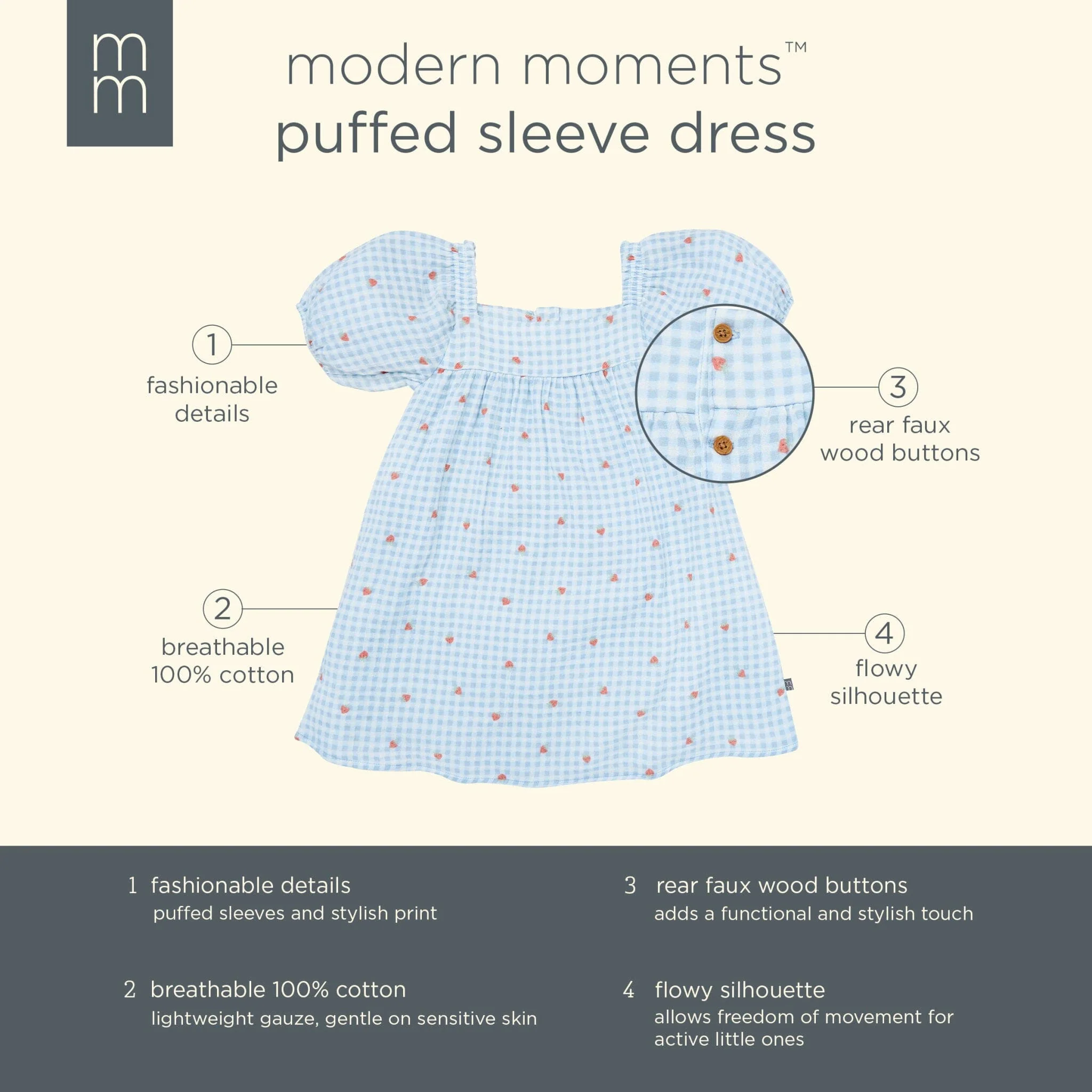 Infant & Toddler Girls Strawberry Gingham Puff Sleeve Dress - Image 5