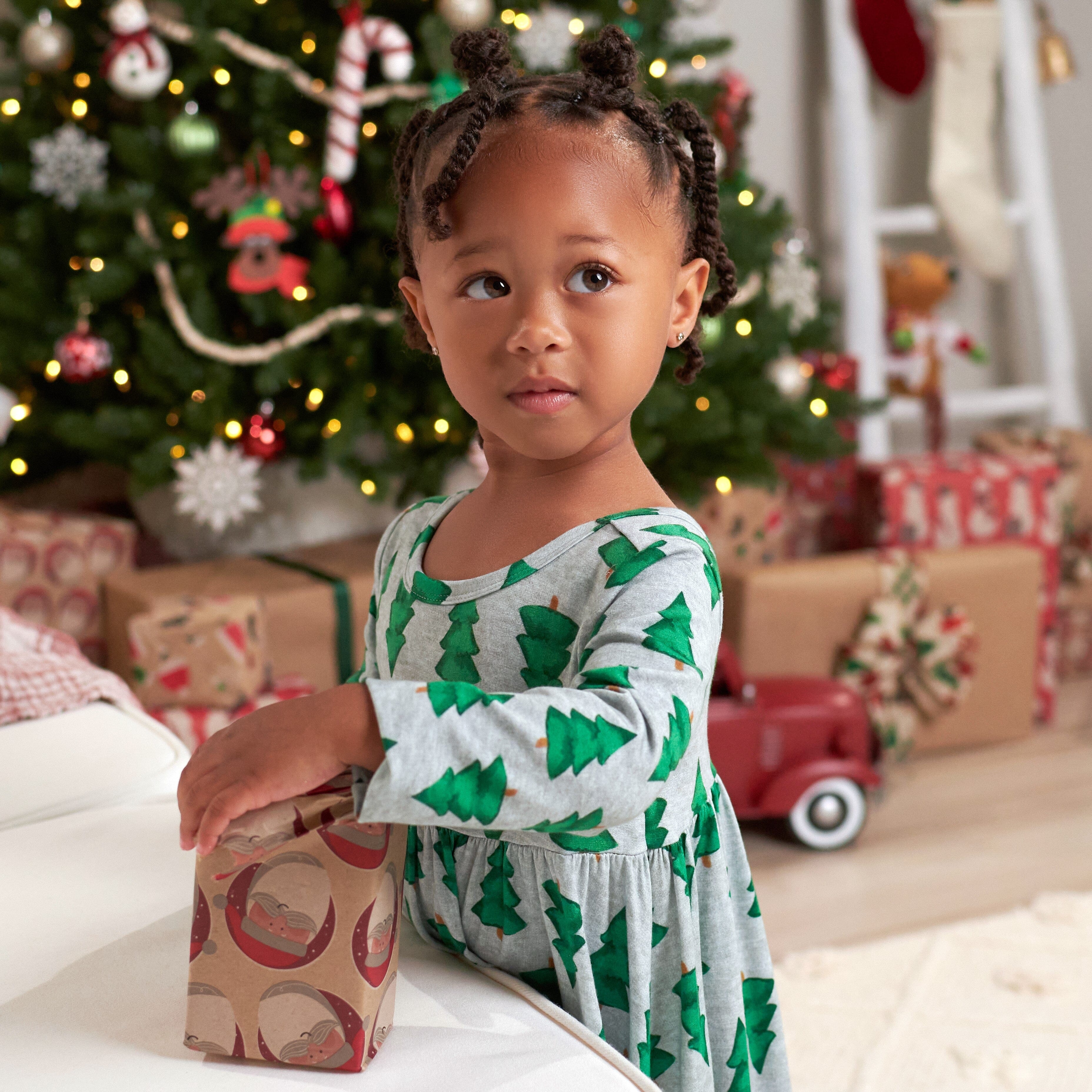 Toddler Girls Spruce Buttery Soft Viscose Made from Eucalyptus Holiday Twirl Dress - Image 4