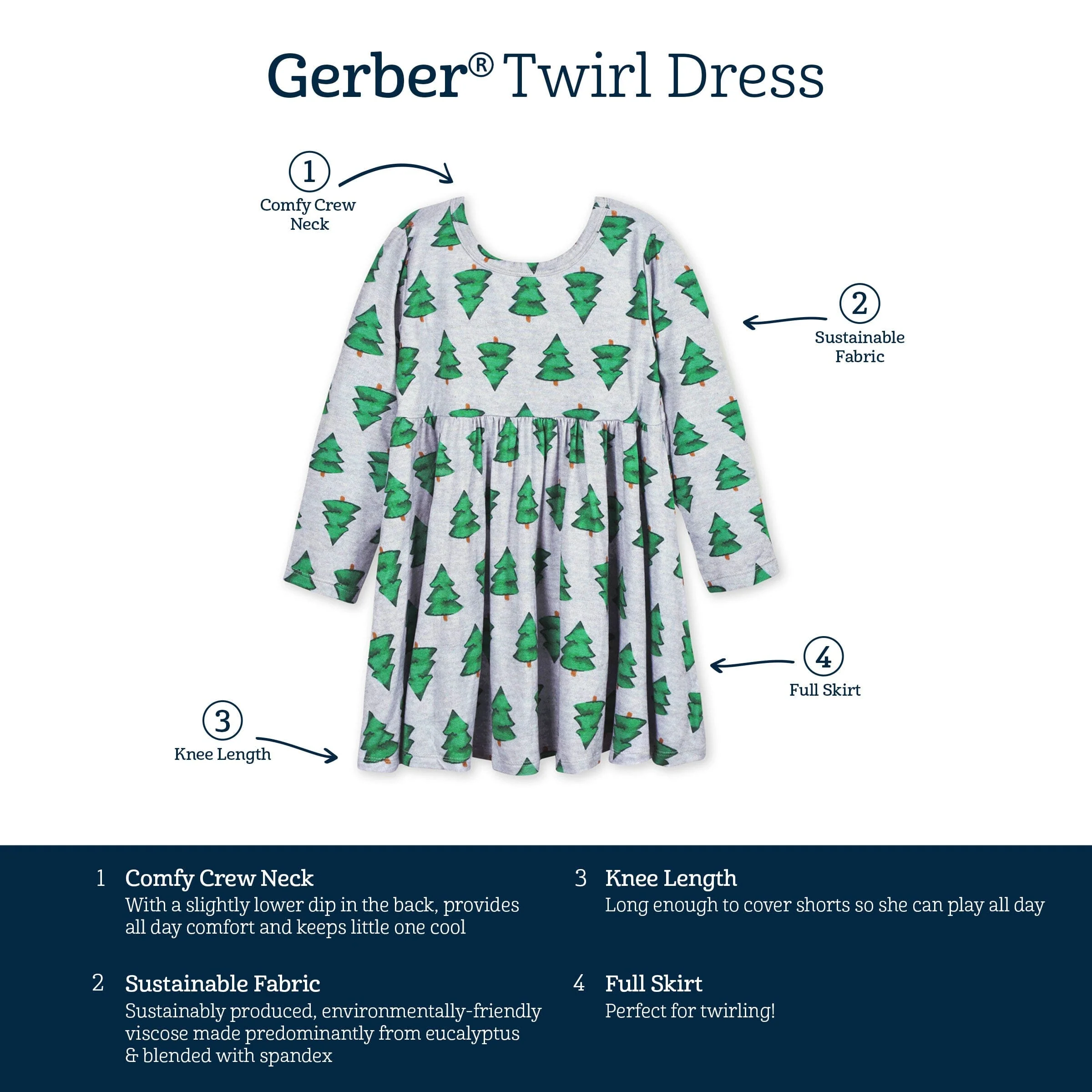 Toddler Girls Spruce Buttery Soft Viscose Made from Eucalyptus Holiday Twirl Dress - Image 7
