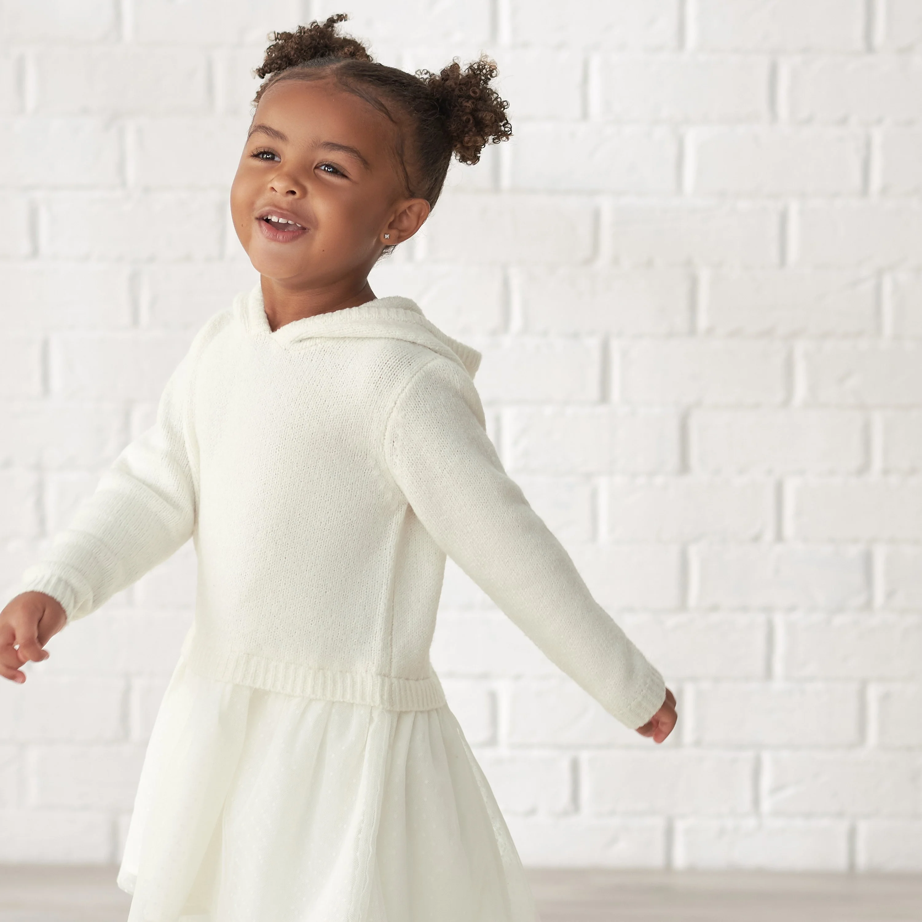 Infant & Toddler Girls White Sweater Dress With Tulle Skirt - Image 2