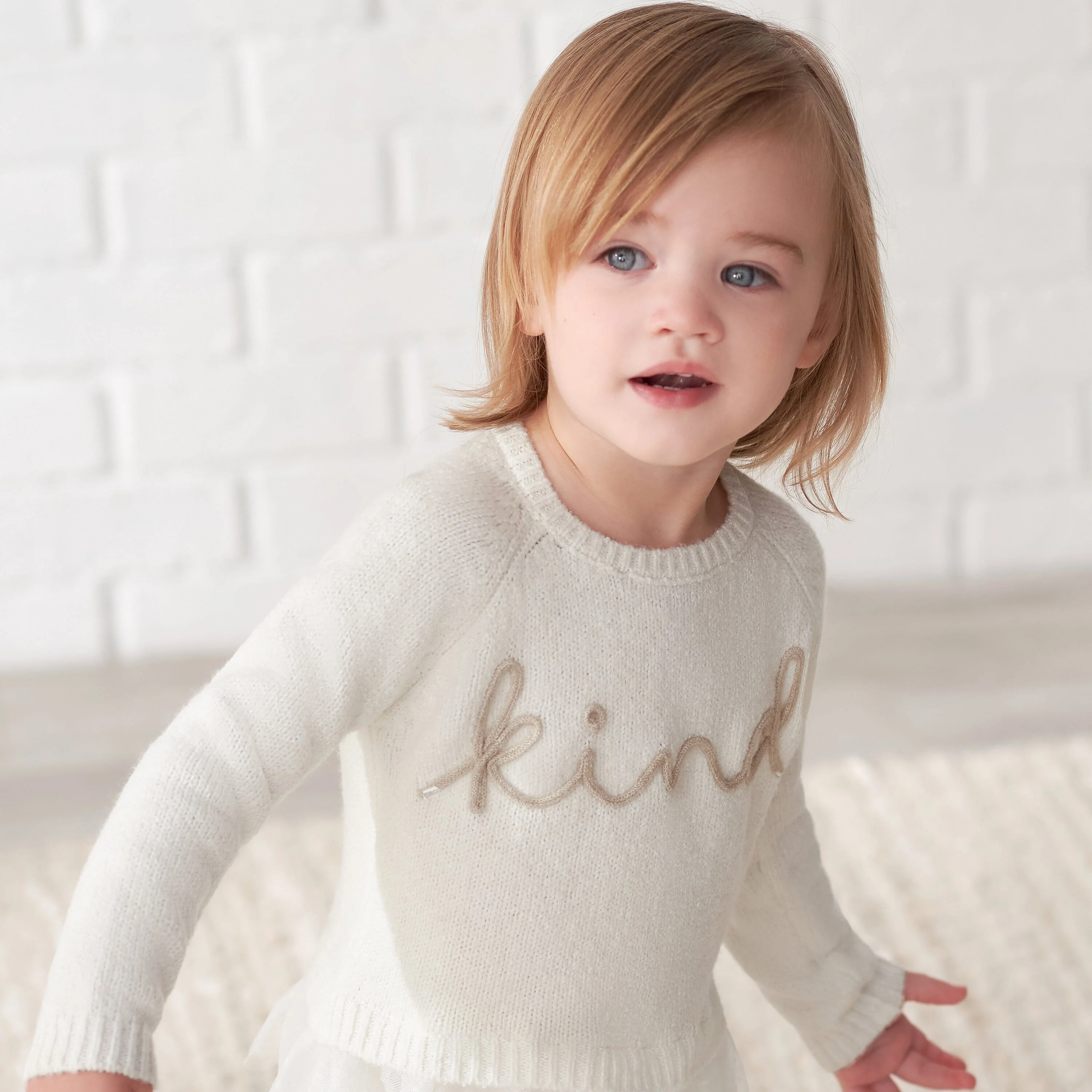 Infant & Toddler Girls White Sweater With Tulle Trim - Image 3