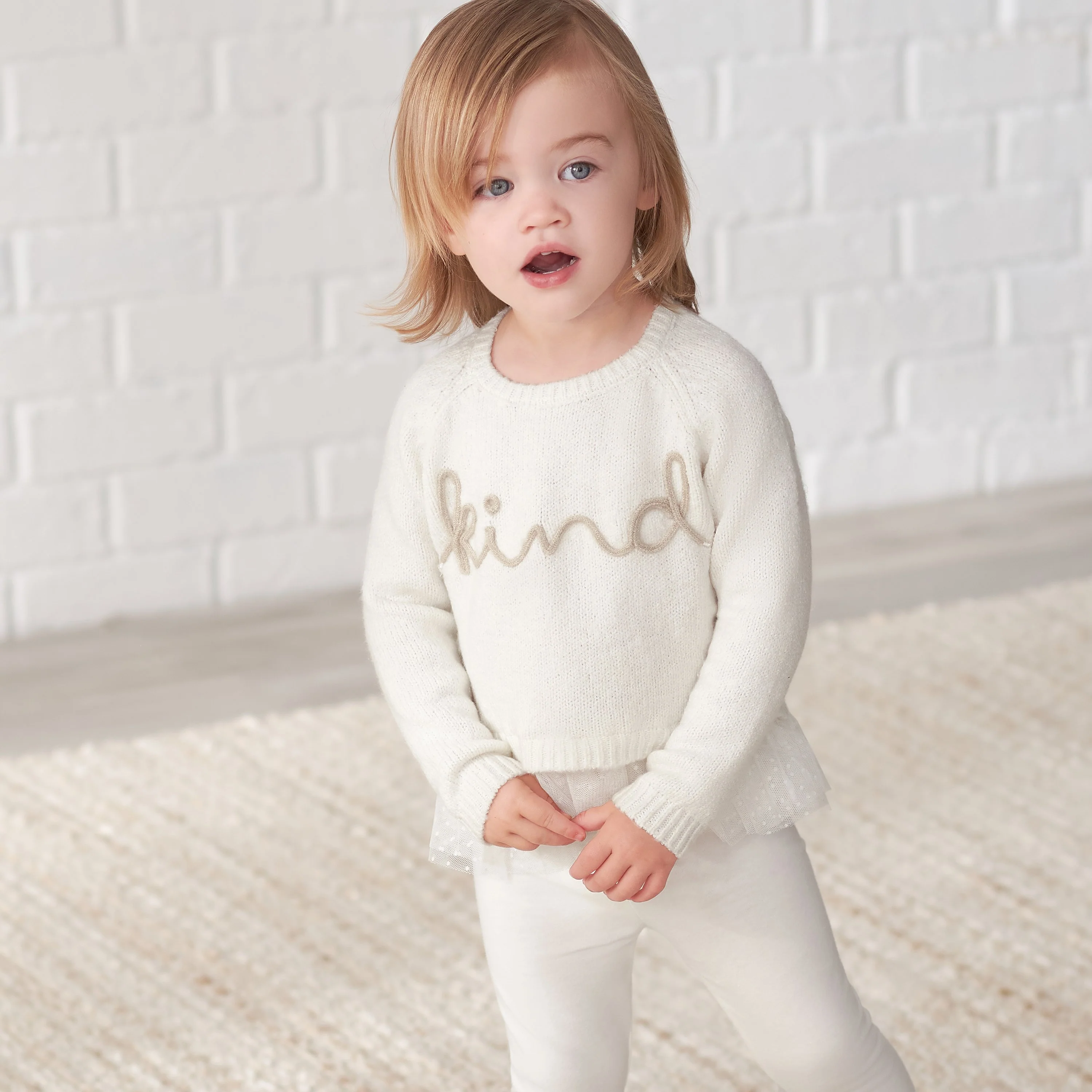 Infant & Toddler Girls White Sweater With Tulle Trim - Image 4