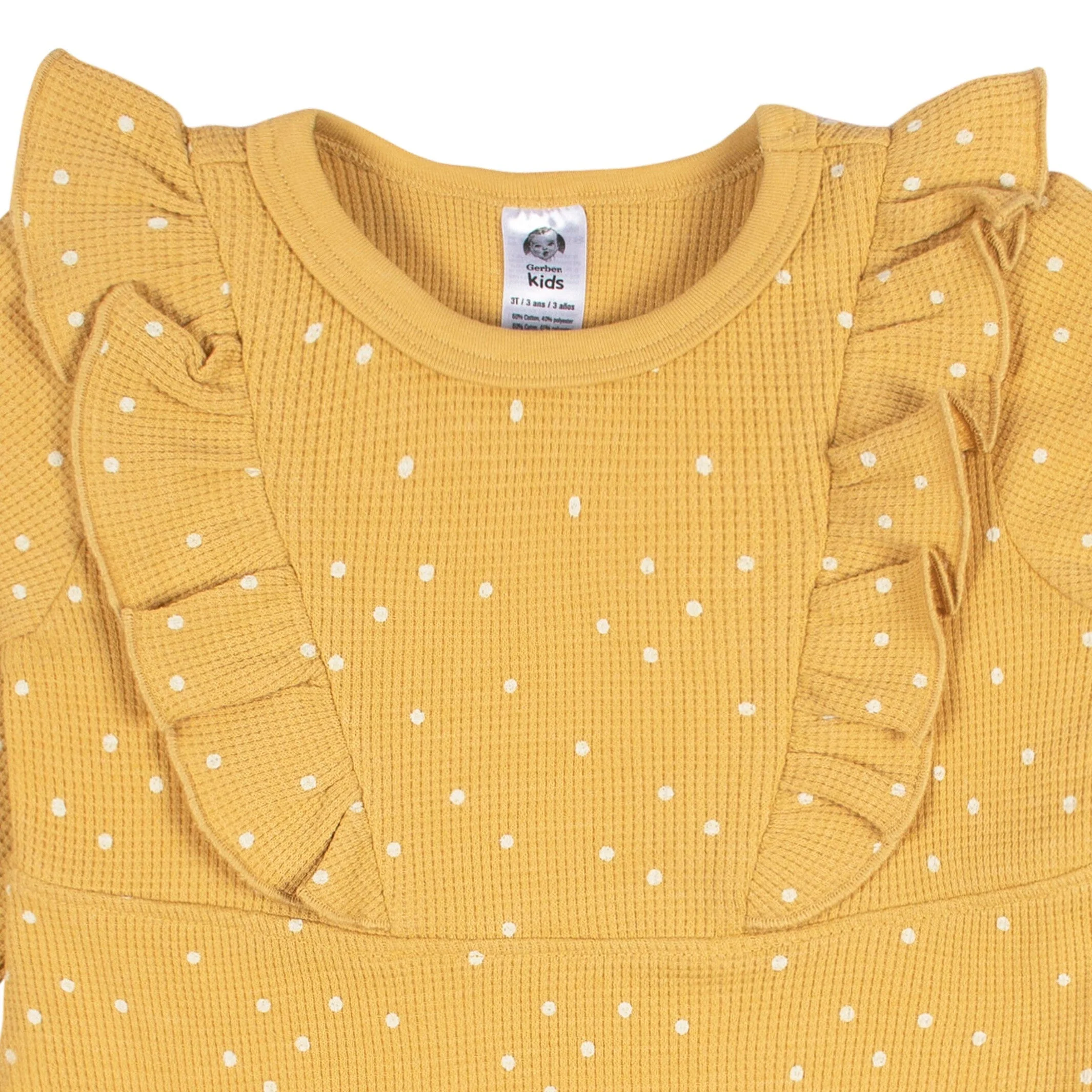 Infant and Toddler Girls Yellow Dots Dress with Ruffle - Image 4