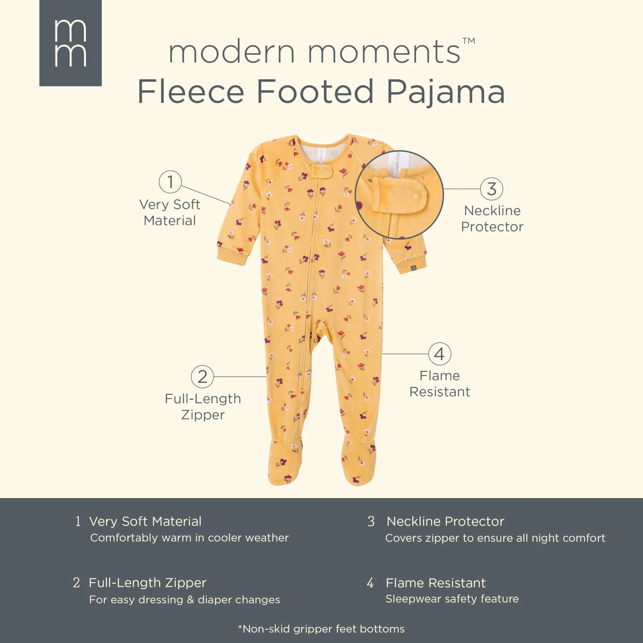 Infant & Toddler Girls Yellow Floral Footed Fleece Pajamas - Image 5
