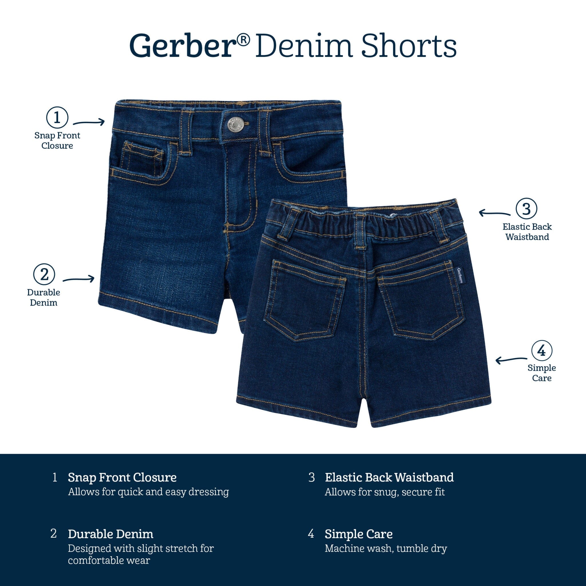 Infant & Toddler Neutral Dark Wash Denim Shorts - Image 6