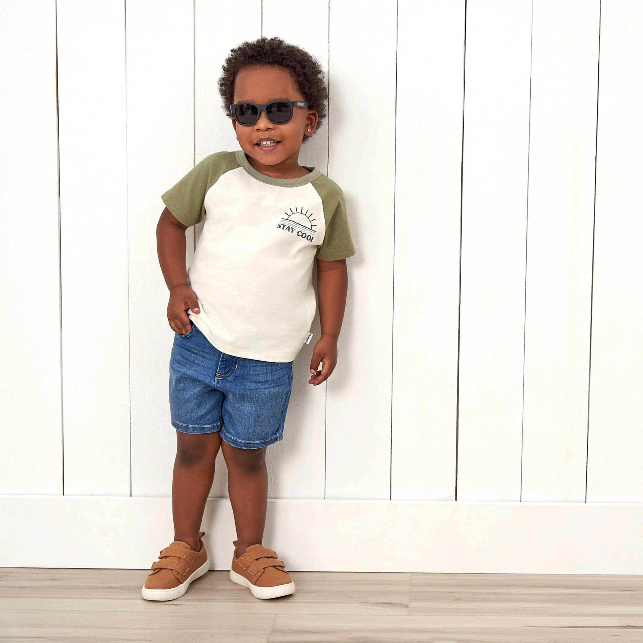 Infant & Toddler Neutral Light Wash Denim Shorts - Image 2
