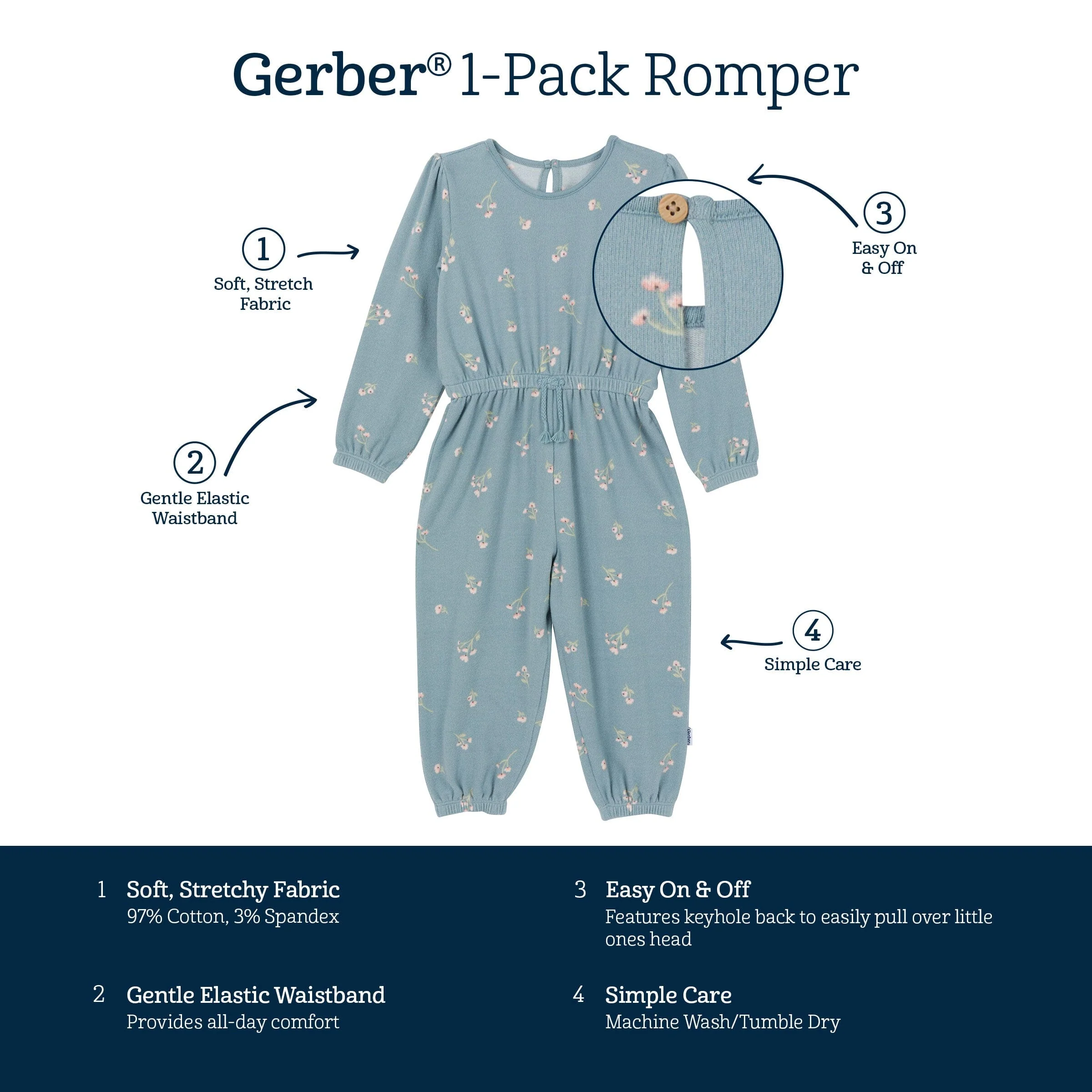 Toddler Girls Blue Floral Hacci Jumpsuit - Image 7