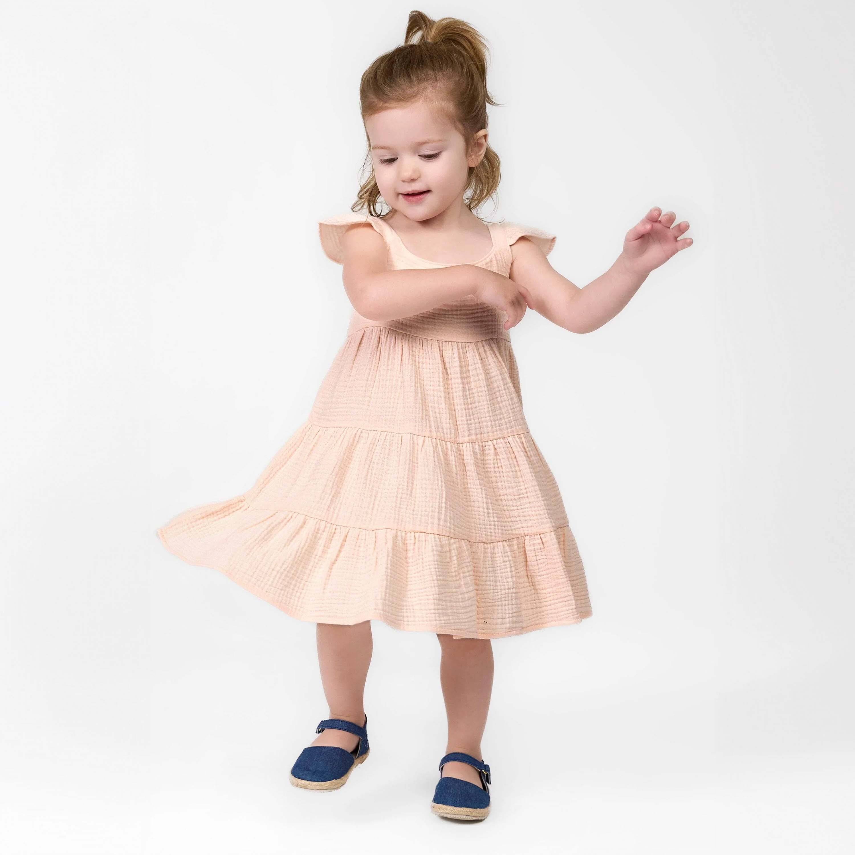 Toddler Girls Blush Tiered Cotton Gauze Dress - Image 2