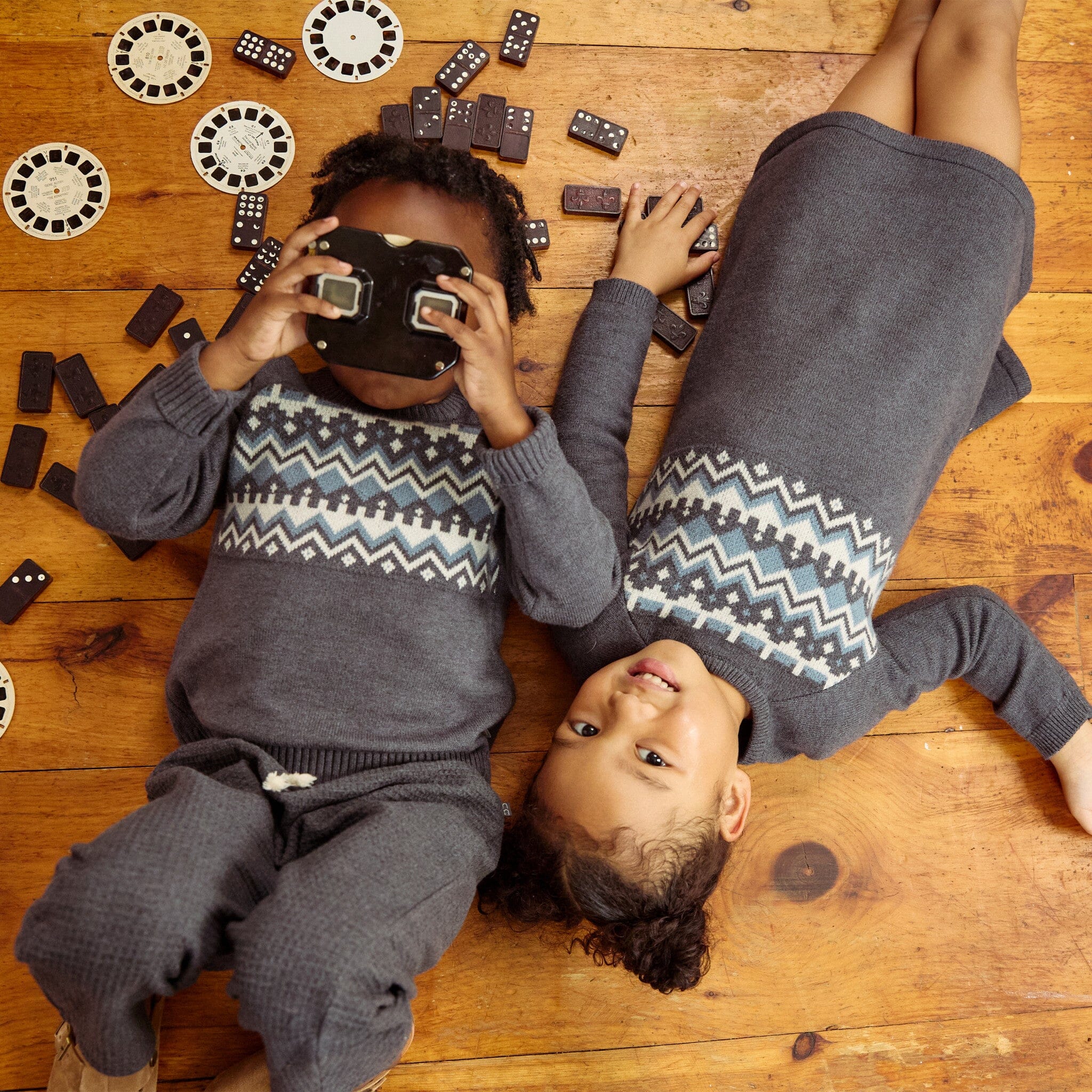 Toddler Girls Dark Grey Heather Fair Isle Viscose Sweater Dress - Image 2