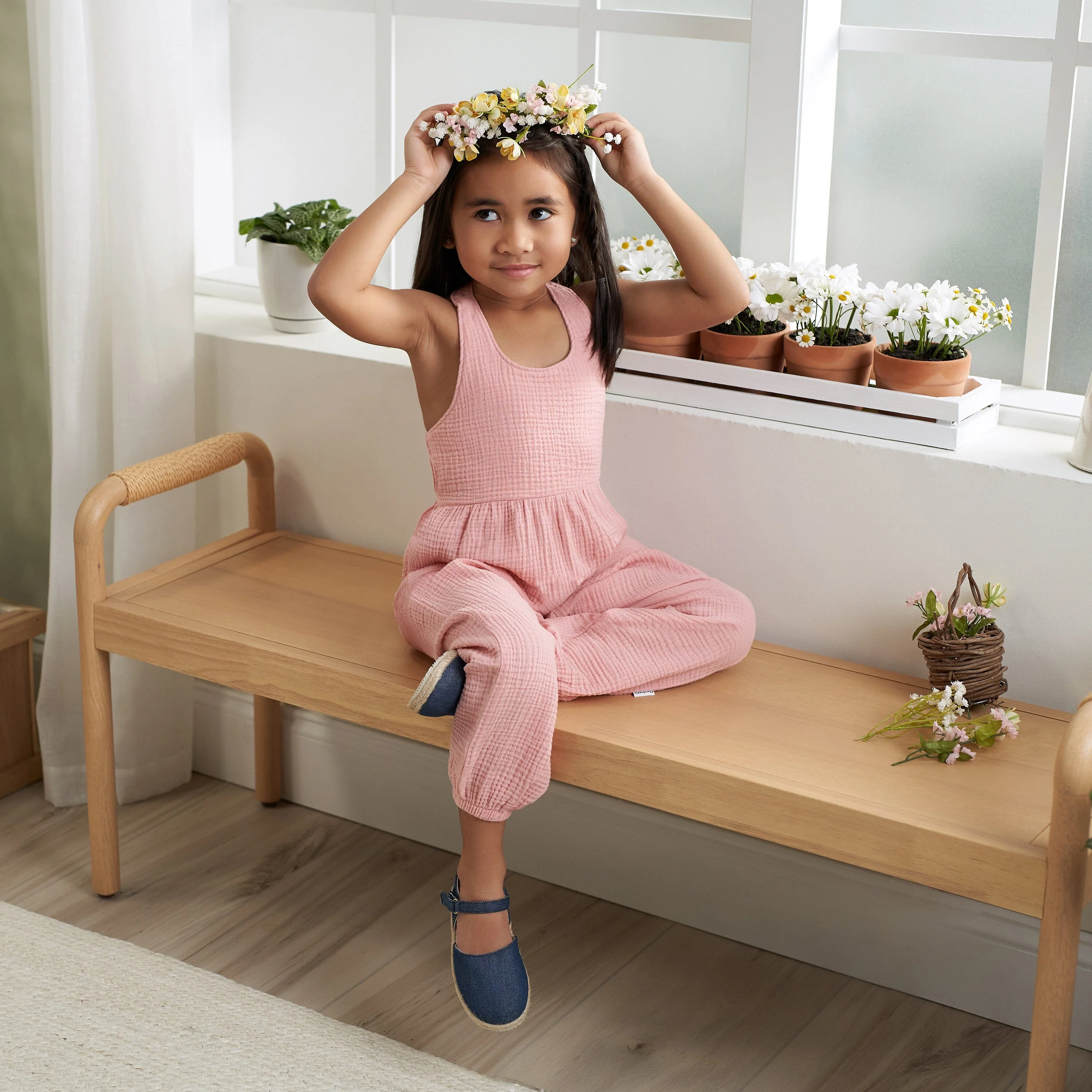 Toddler Girls Rose Pink Halter Romper - Image 2