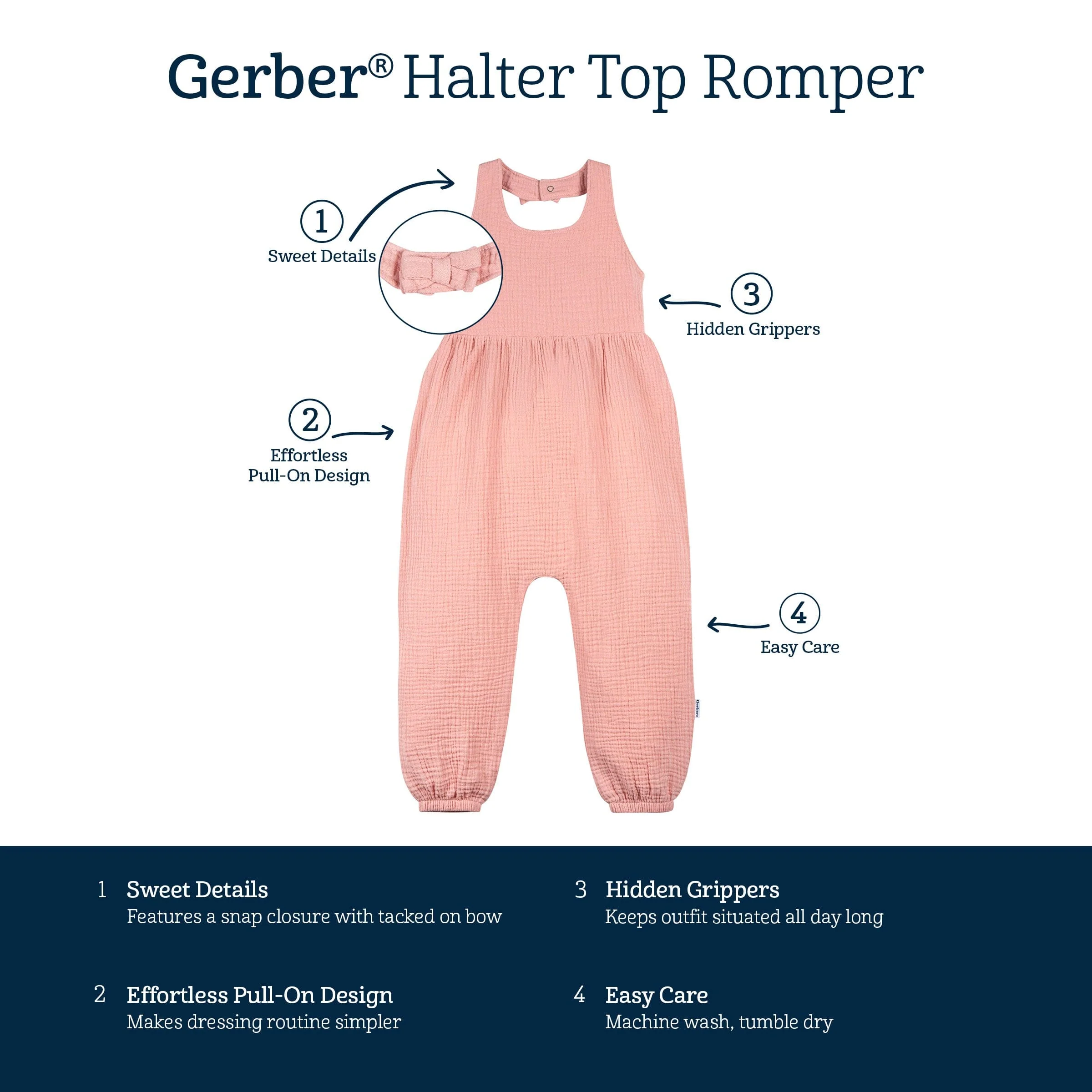 Toddler Girls Rose Pink Halter Romper - Image 8