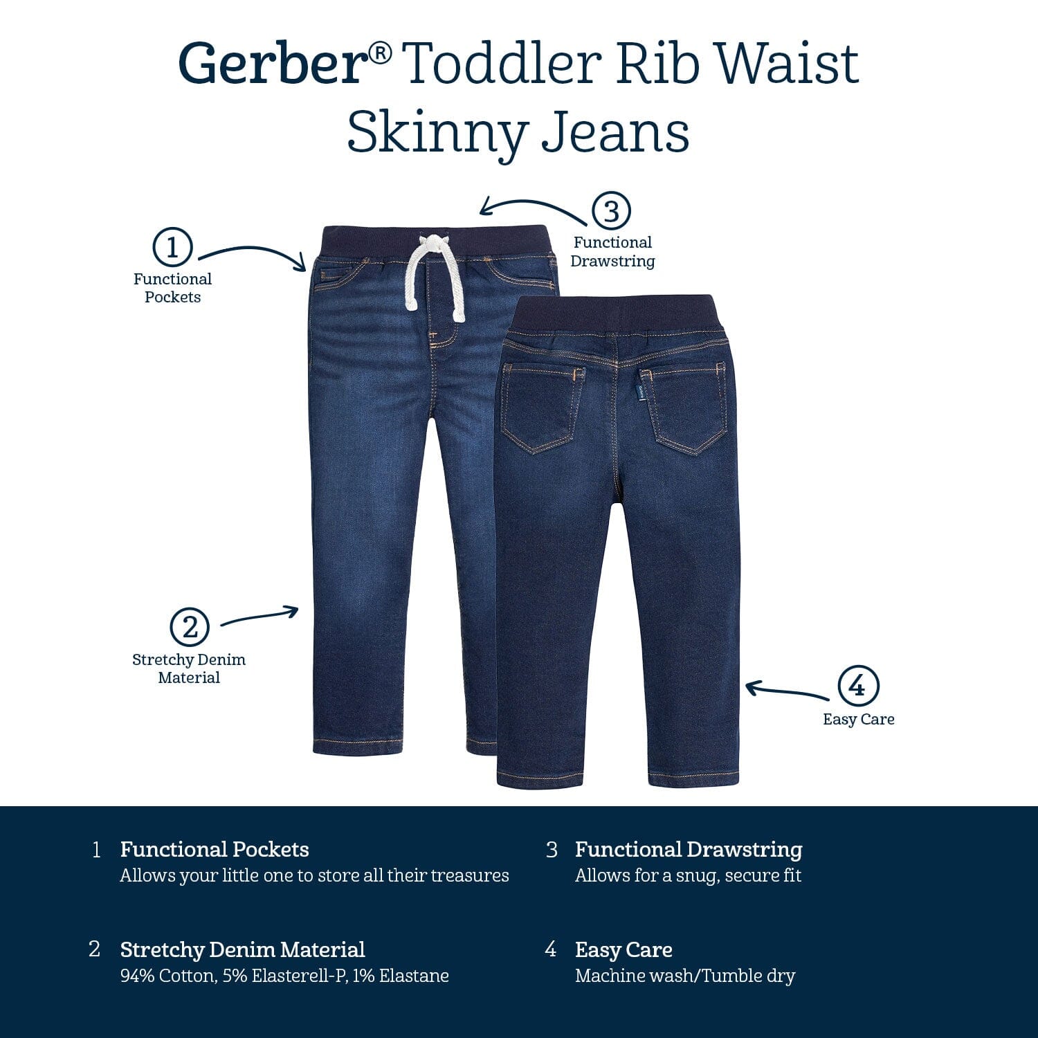 Toddler Neutral Dark Blue Skinny Denim Jeans - Image 5