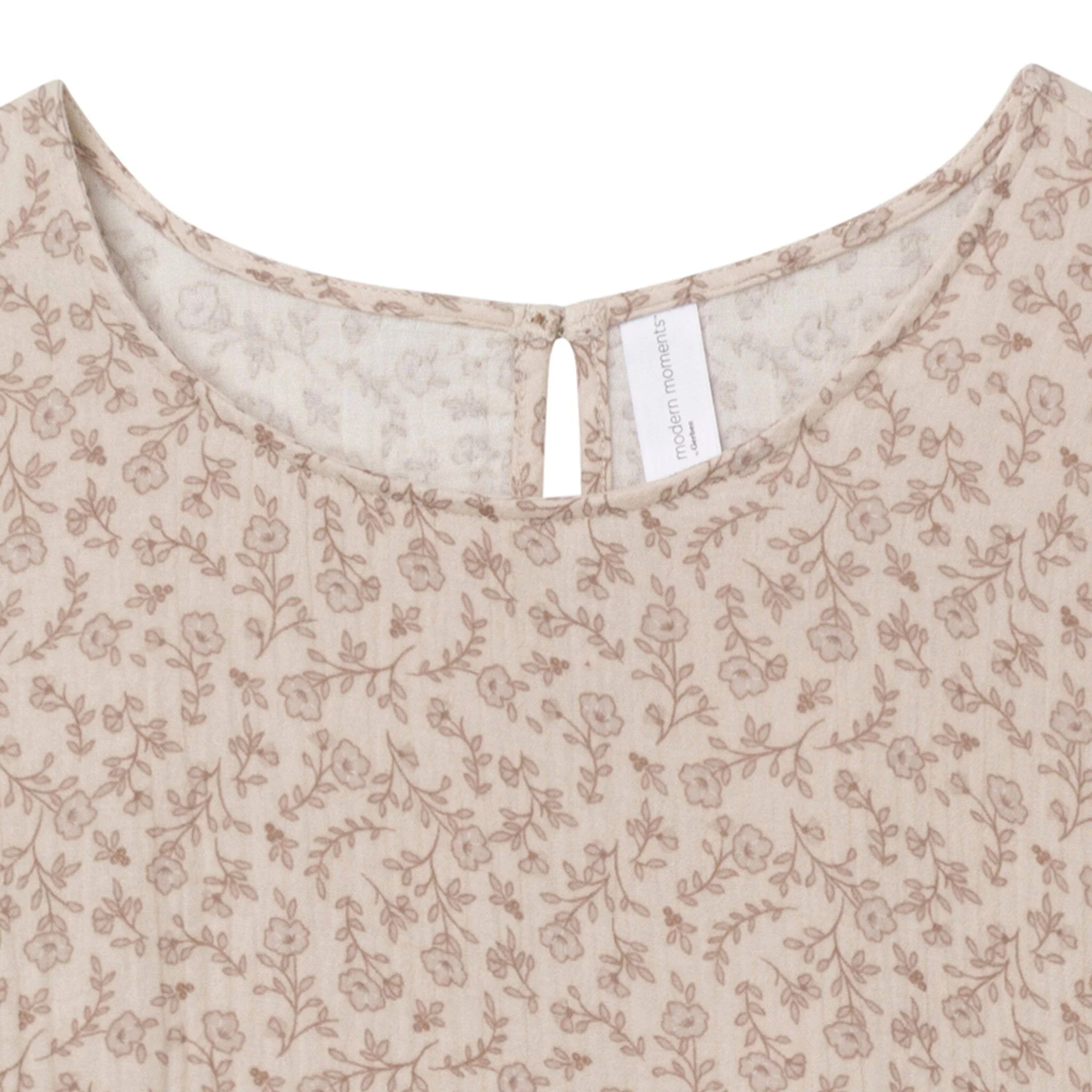 Womens Tan Floral Gauze Dress - Image 5
