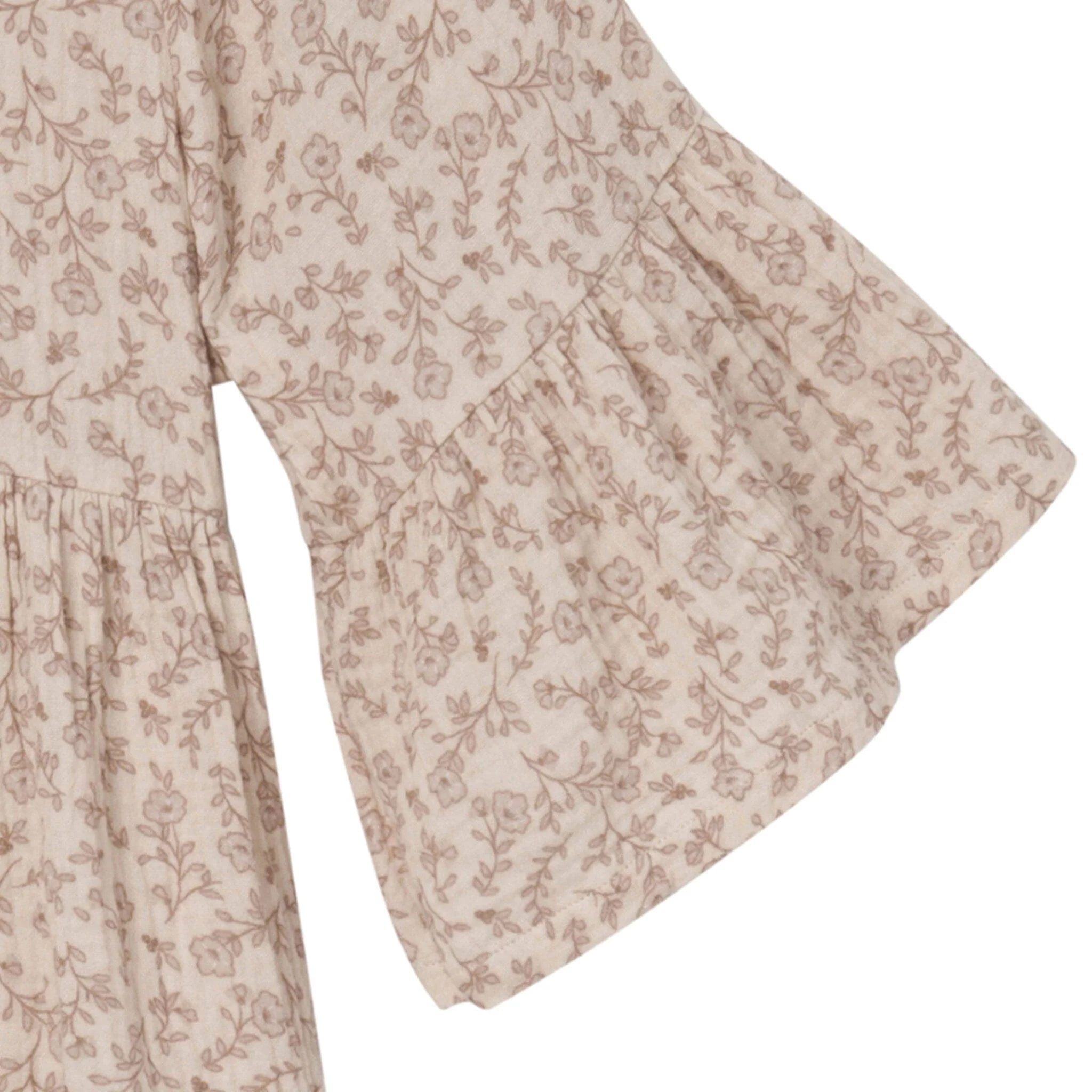 Womens Tan Floral Gauze Dress - Image 6