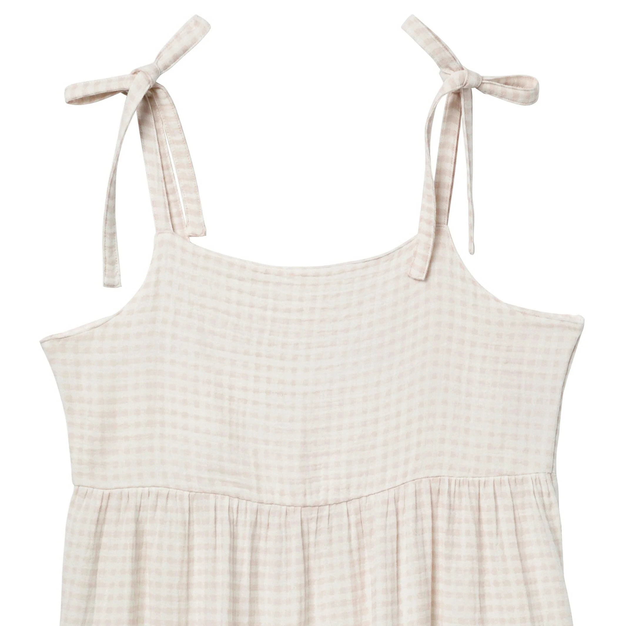Womens Tan Gingham Gauze Dress - Image 2